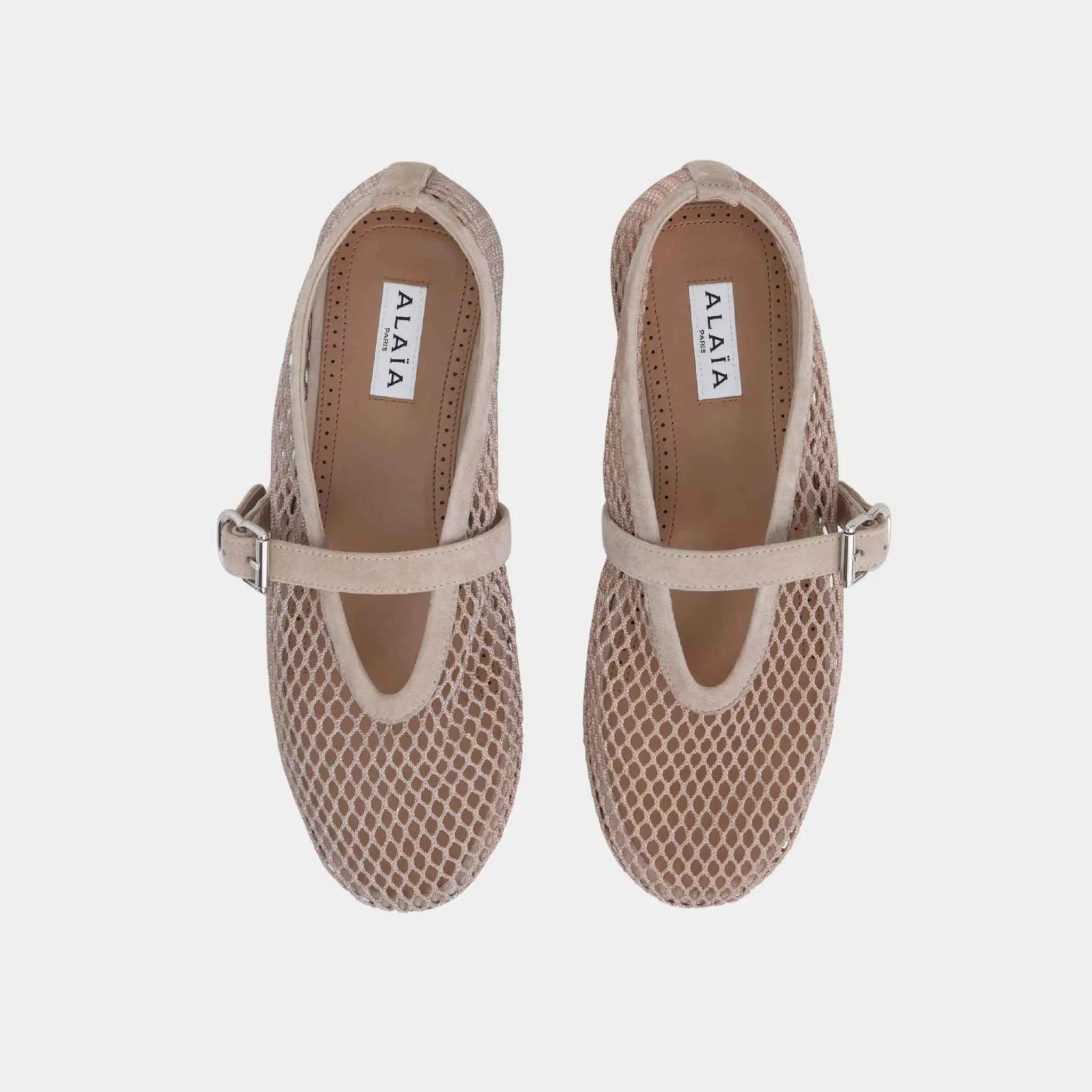 Ballet Flats in Fishnet and Suede Goatskin - Image 3