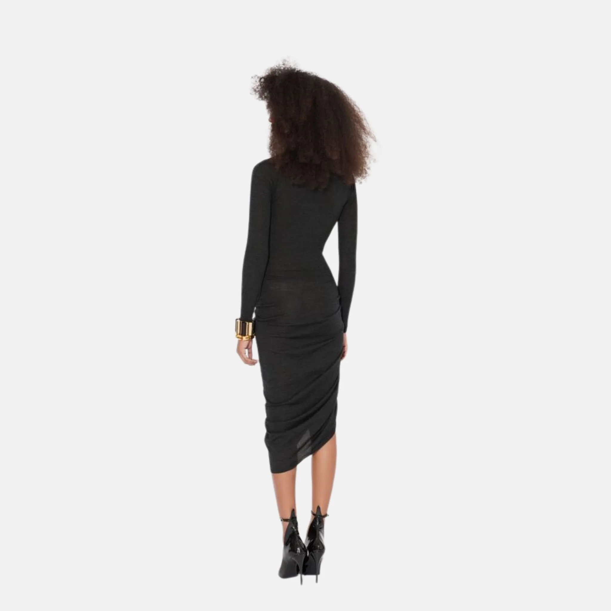 Long Sleeve Draped Knit Dress - Image 3