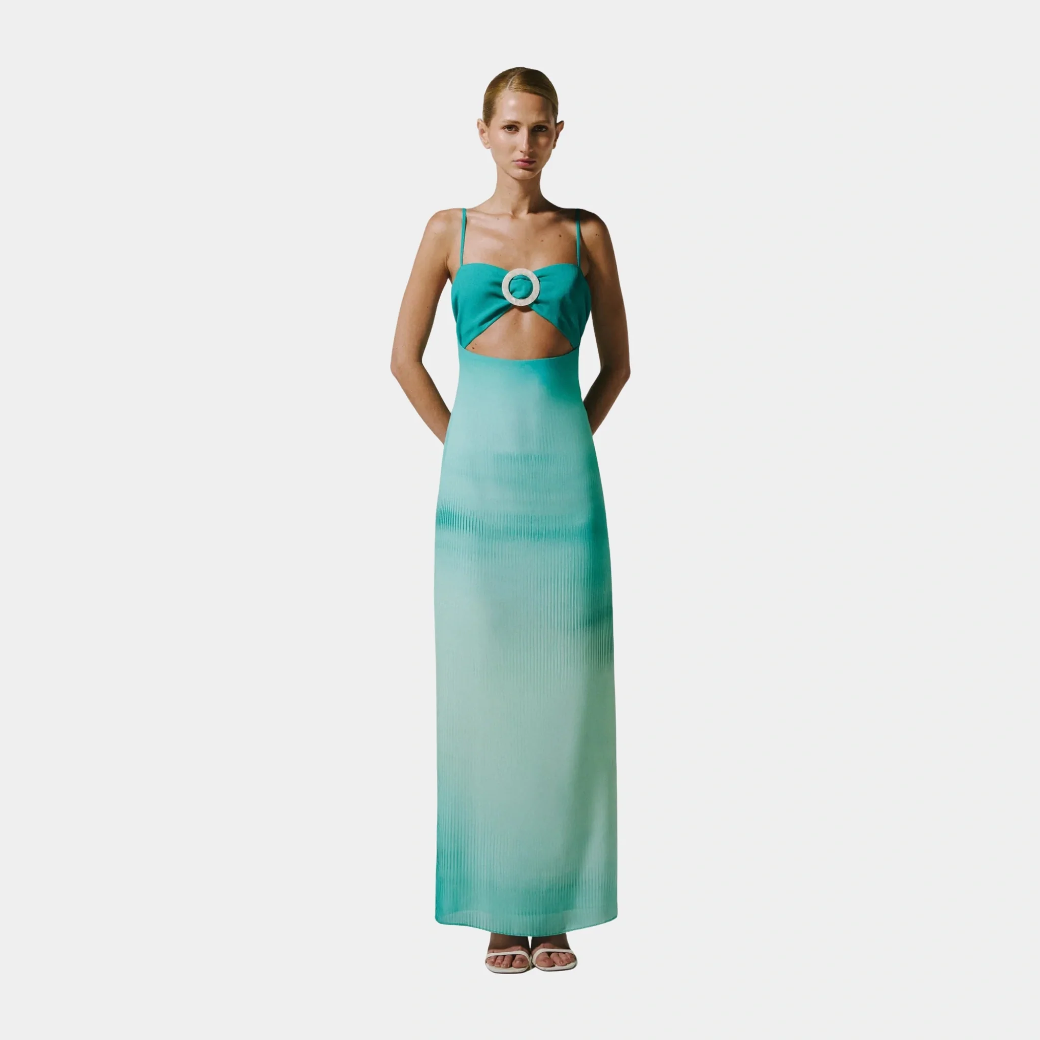 Aman Maxi Dress in Green Eden Chiffon - Image 3