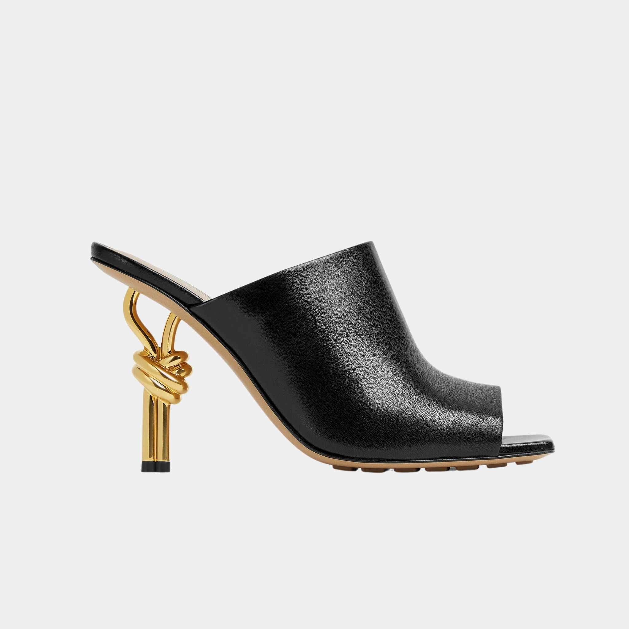Knot High-Heel Mule Lambskin Gold Metal Knot Heel