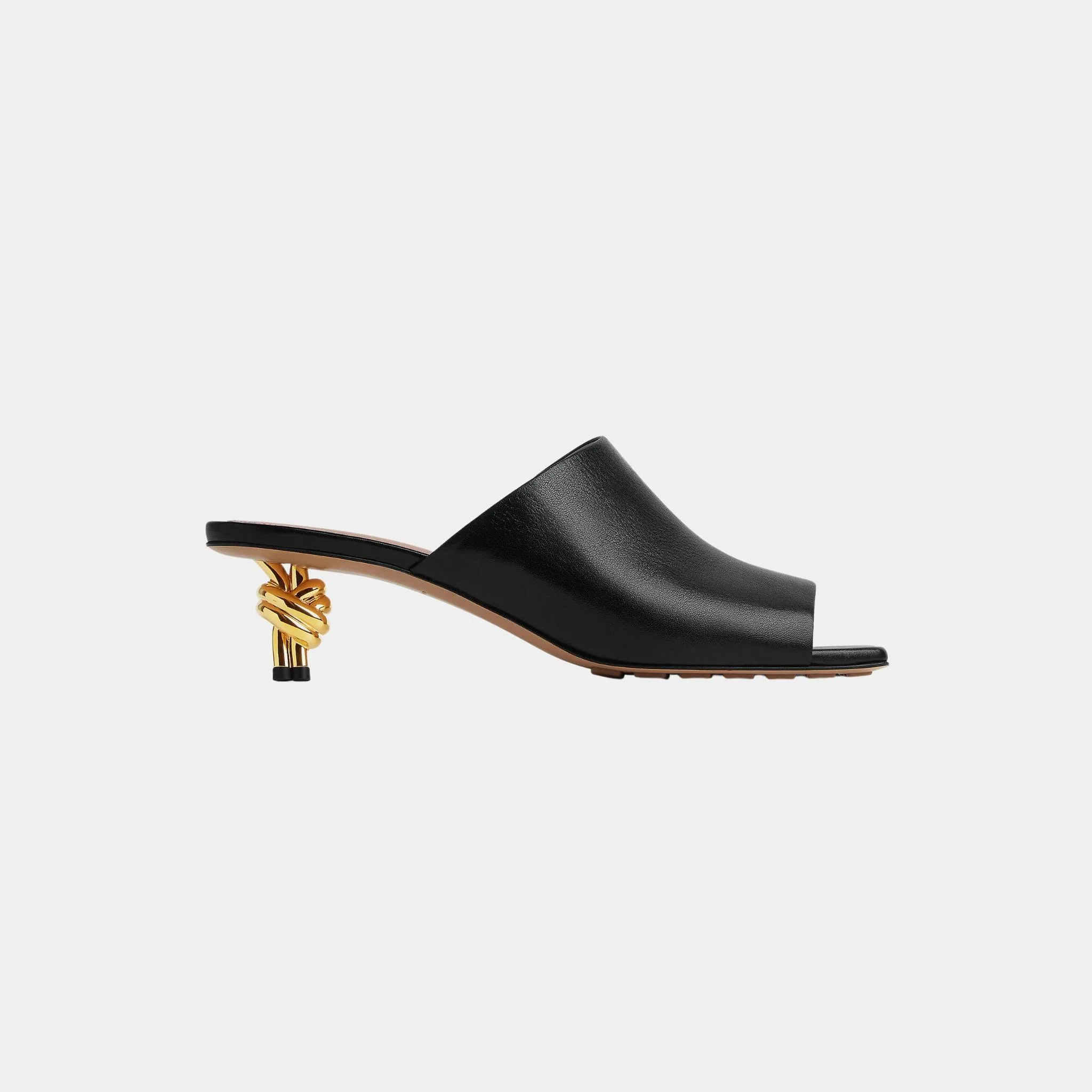 Knot Mule Lambskin with Gold Finished Metal Mid Heel