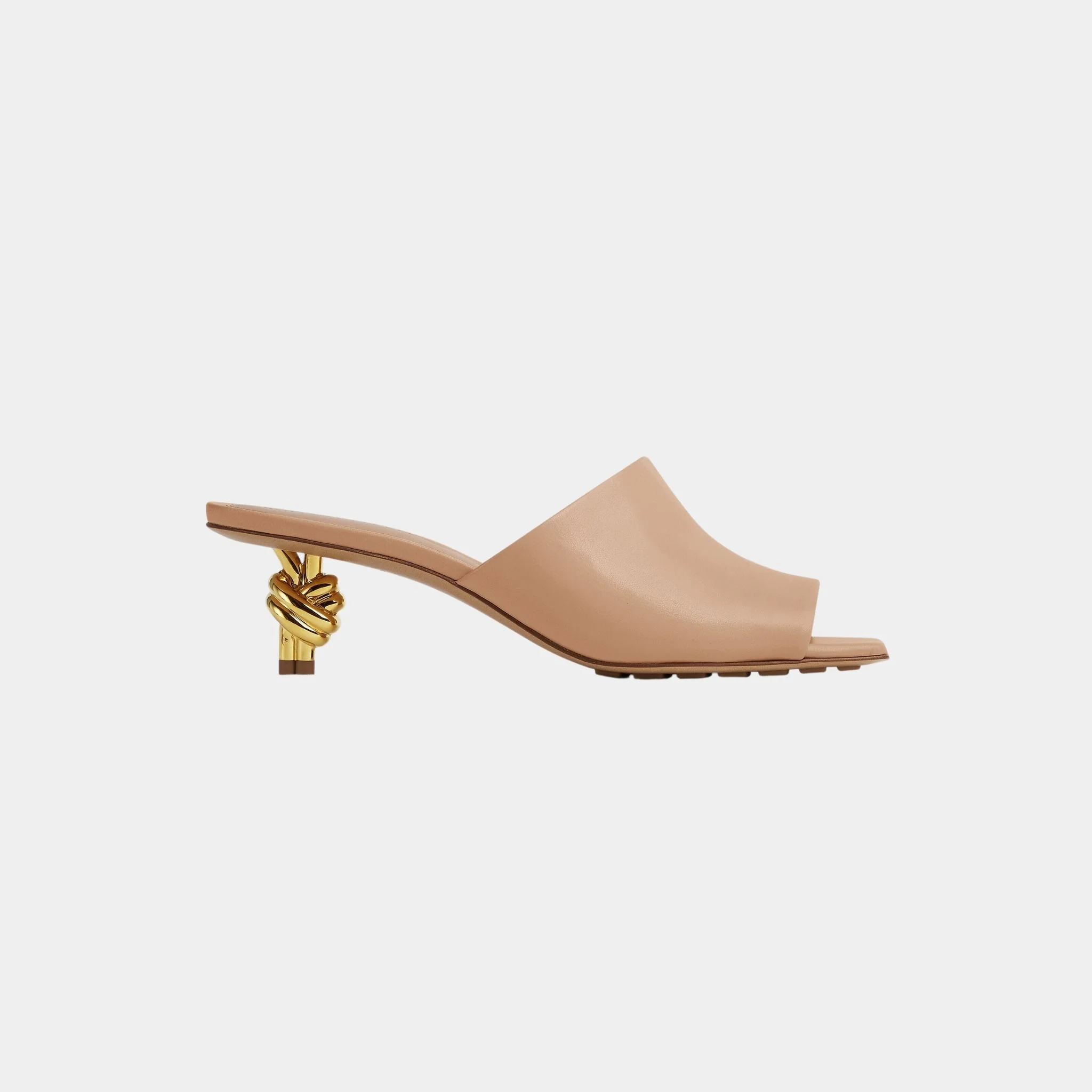 Knot Mule Lambskin with Gold Finished Metal Mid Heel - Image 10