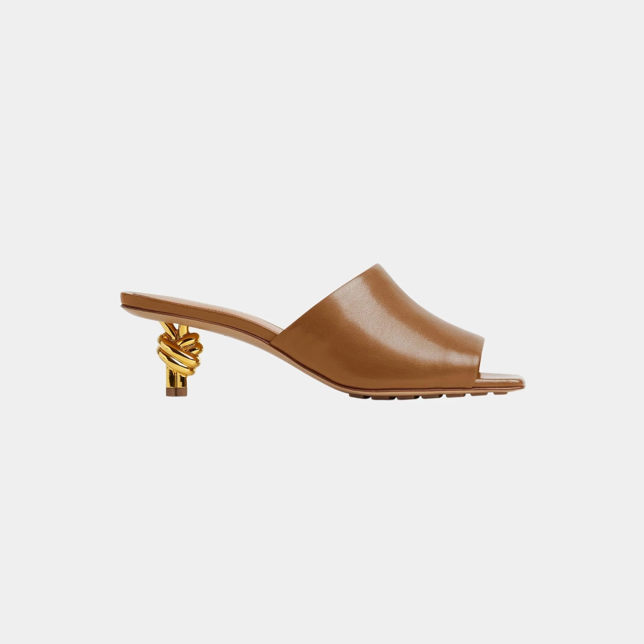 Knot Mule Lambskin with Gold Finished Metal Mid Heel - Image 4