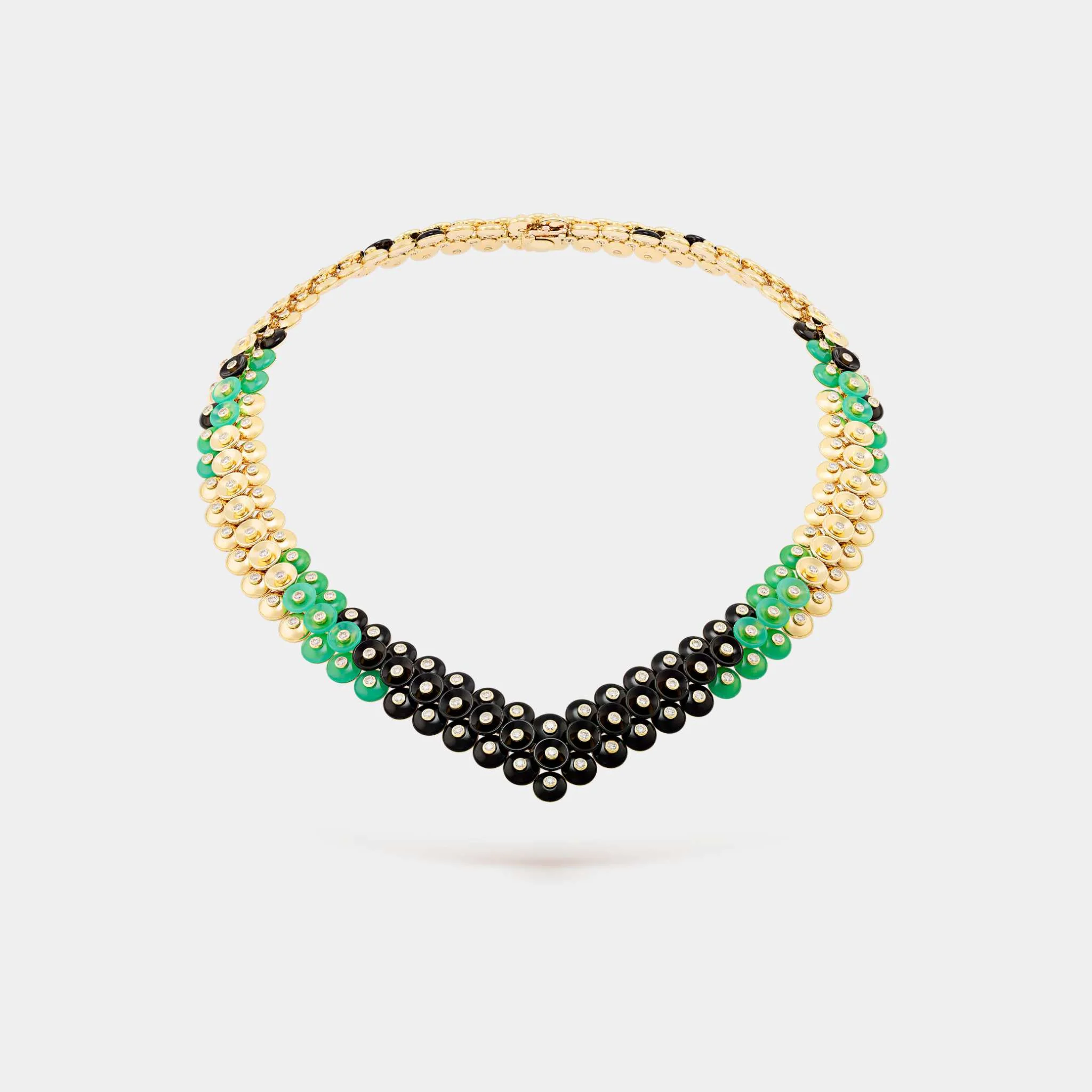 Bouton d'or necklace Yellow Gold Chrysoprase Diamond Onyx