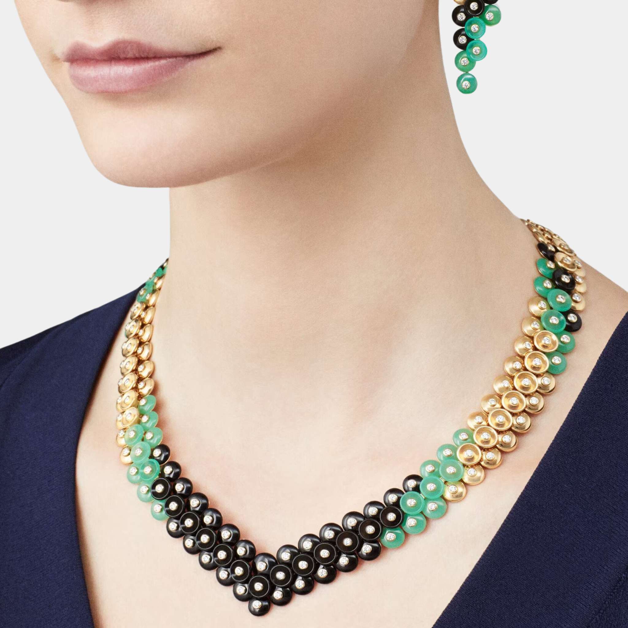 Bouton d'or necklace Yellow Gold Chrysoprase Diamond Onyx - Image 2