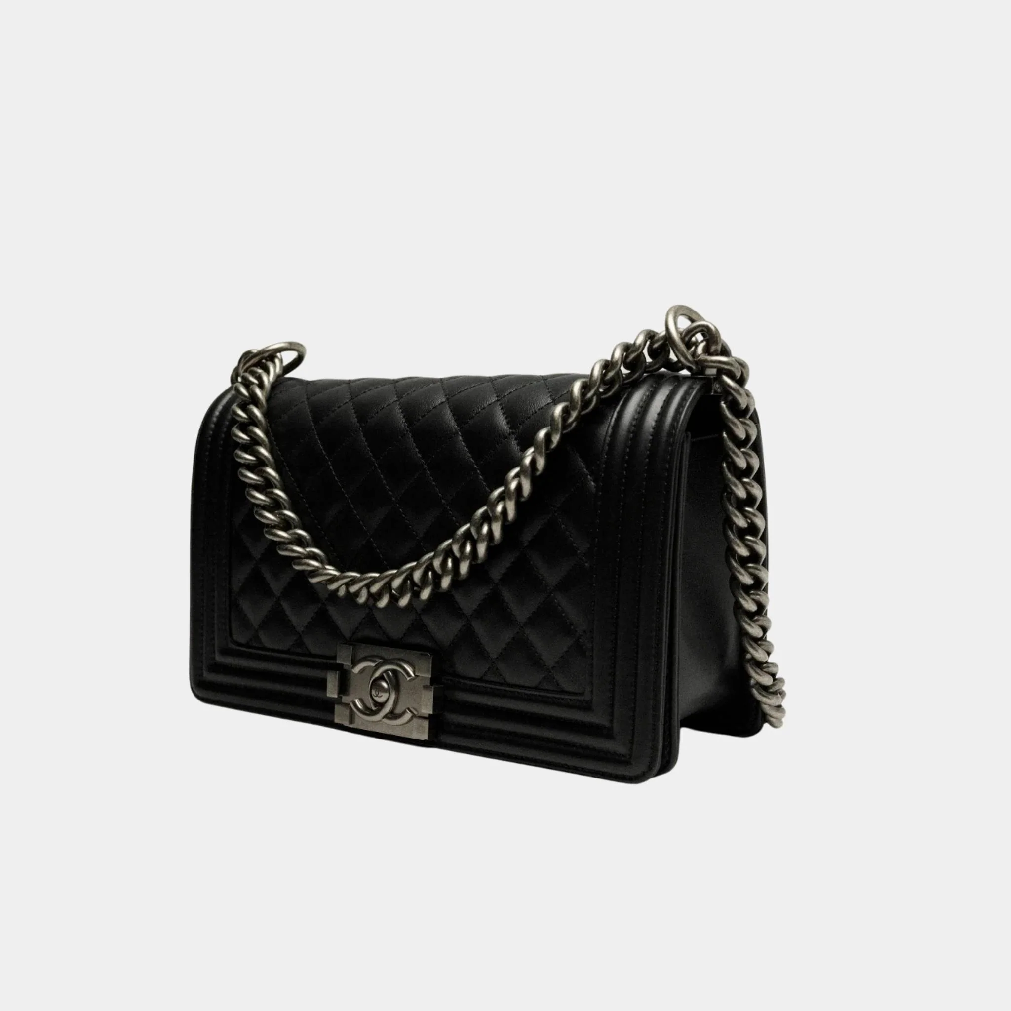BOY CHANEL Handbag Calfskin Ruthenium-Finish Metal Black - Image 2