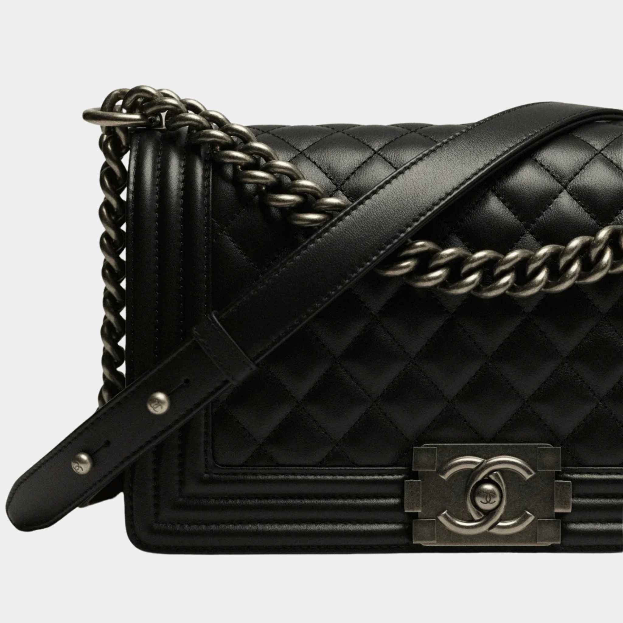 BOY CHANEL Handbag Calfskin Ruthenium-Finish Metal Black - Image 3