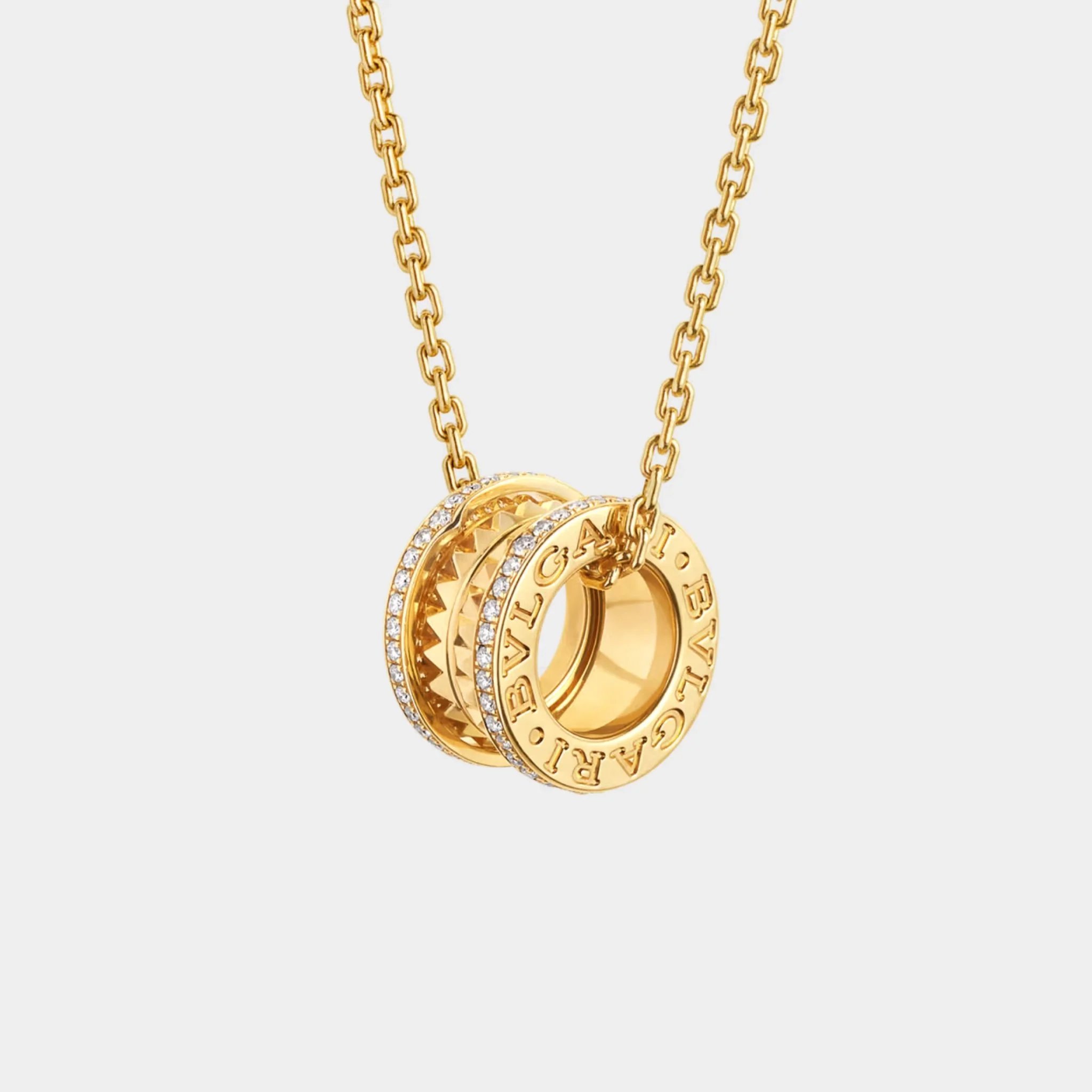 B.zero1 Pendant studded spiral pavé diamonds edges Necklace Gold