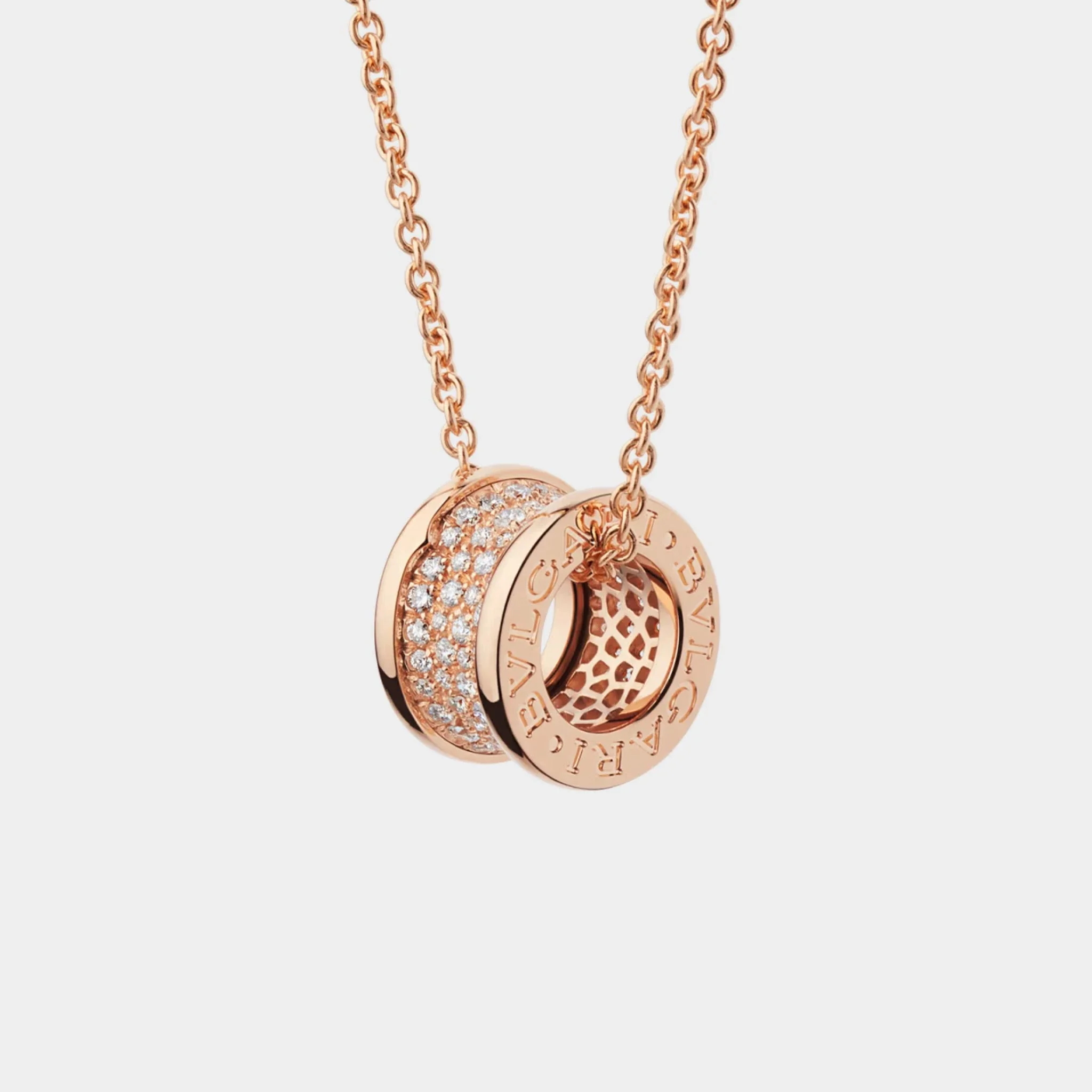 B.zero1 Gold Pendant Necklace-Pavé Diamonds set on spiral