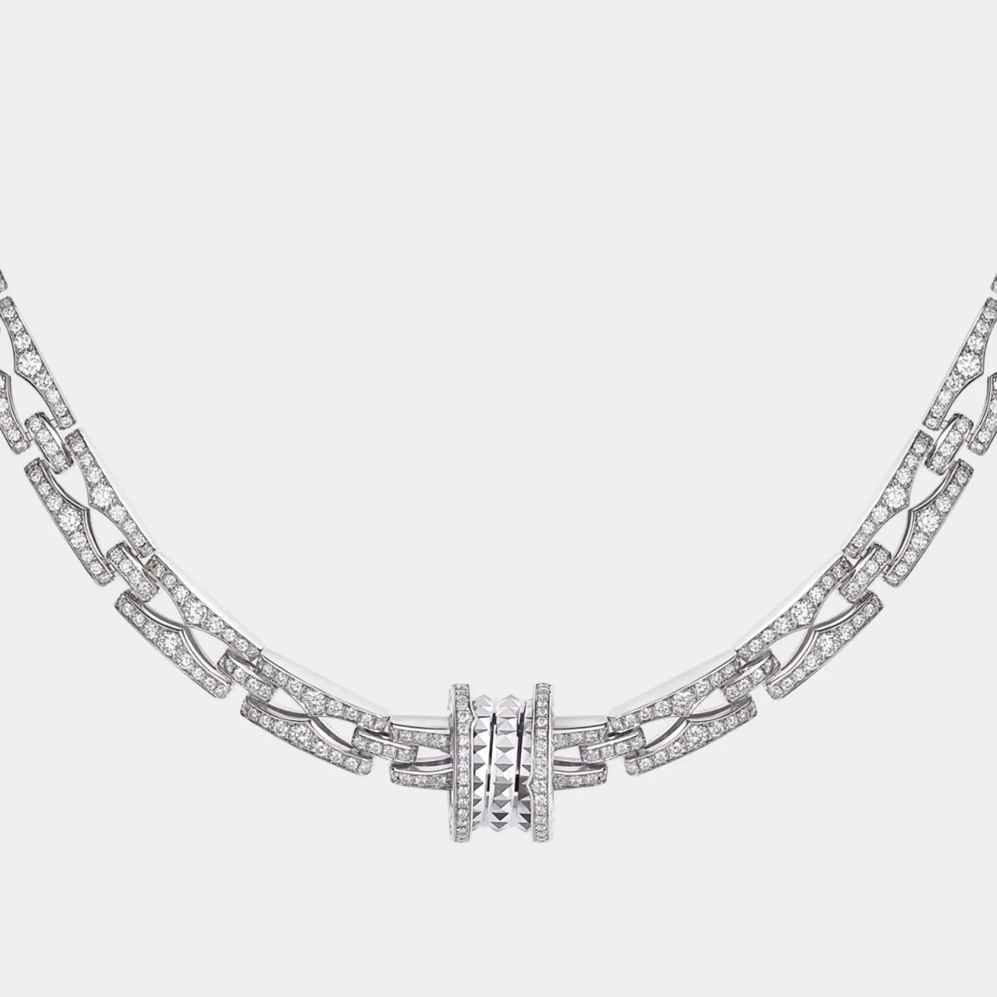 B.zero1 Rock Chain gold necklace with a round studded pendant - pavé diamonds