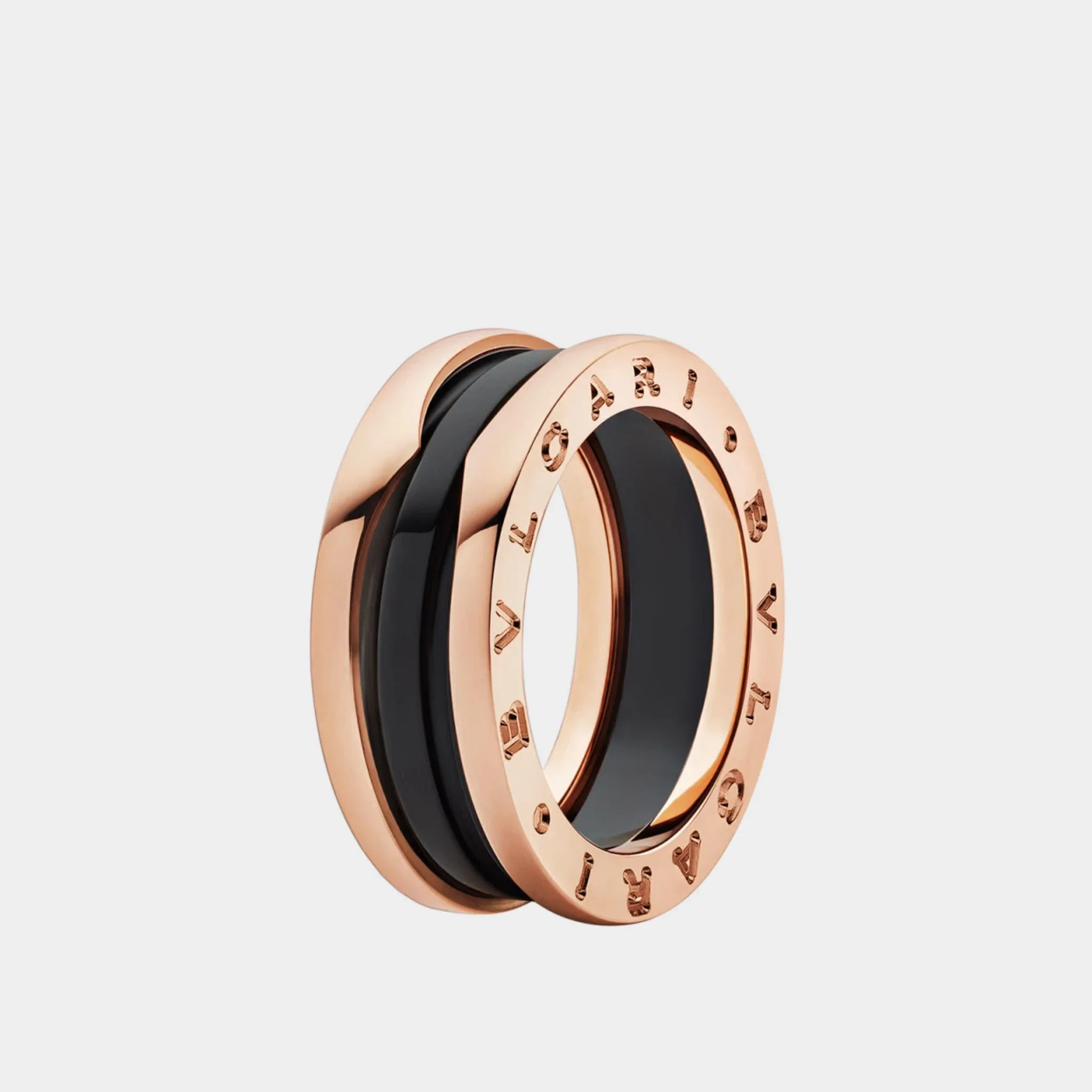 B.zero1 two-band ring with two Rose Gold Loops - Black Ceramic Spiral