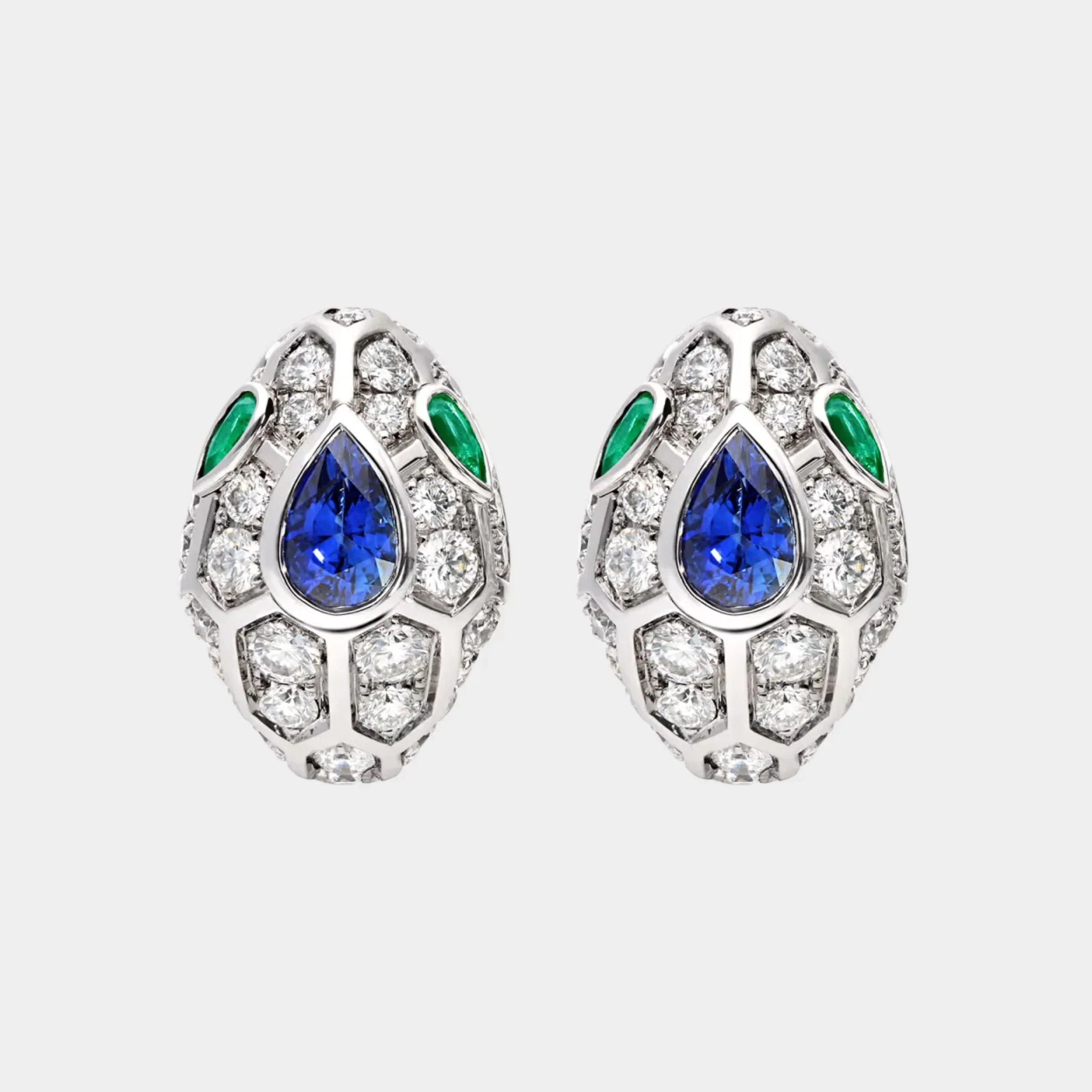 Serpenti Seduttori White Gold Earrings Emerald/Sapphire - Image 2