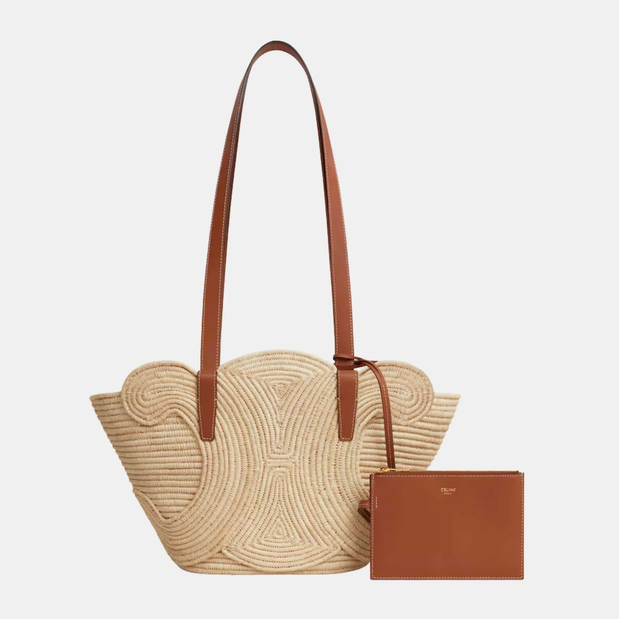 Celine Classic Pannier Small Braided Triomphe in Raffia & Calfskin - Image 3