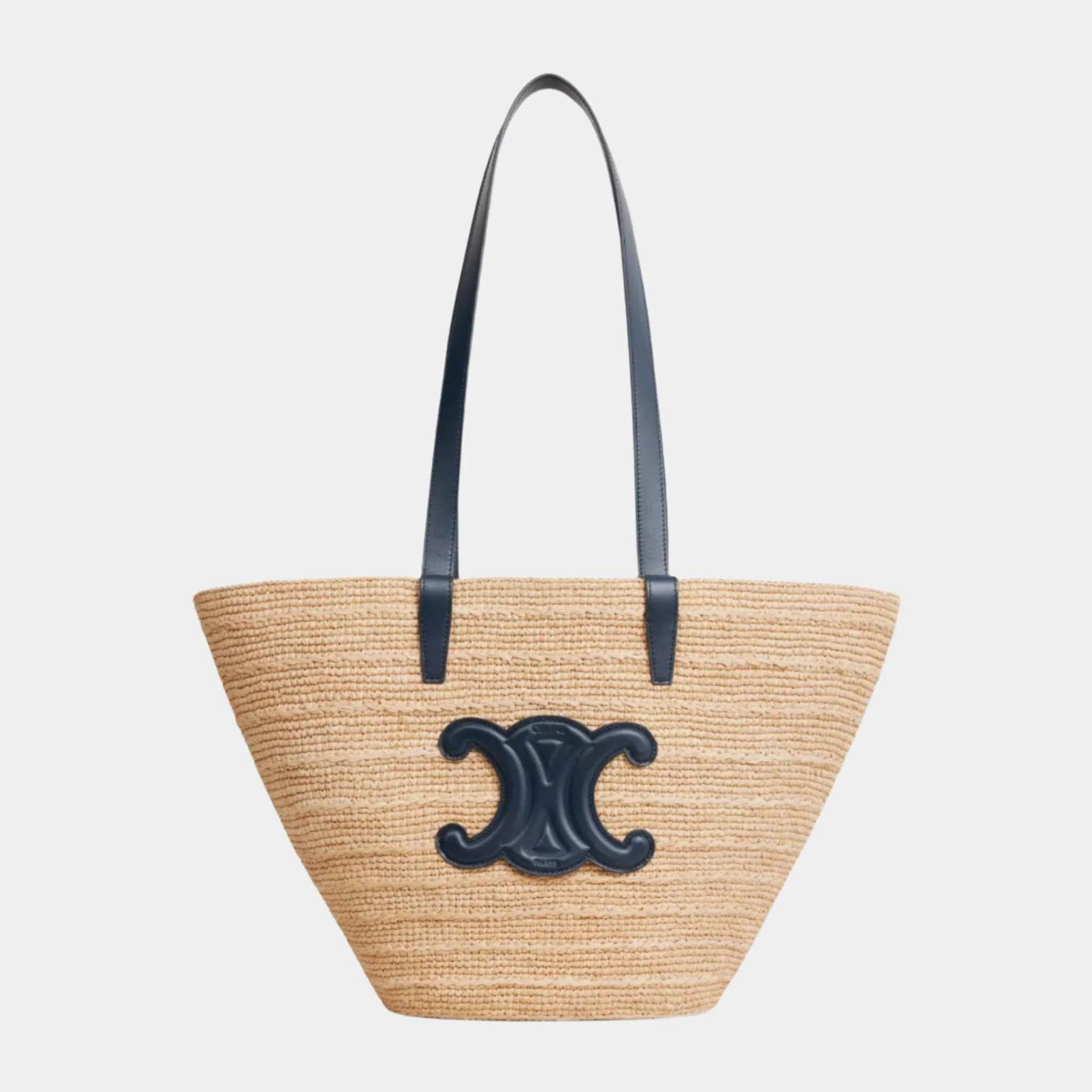 Medium Supple Classic Panier In Raffia And Calfskin Handbag