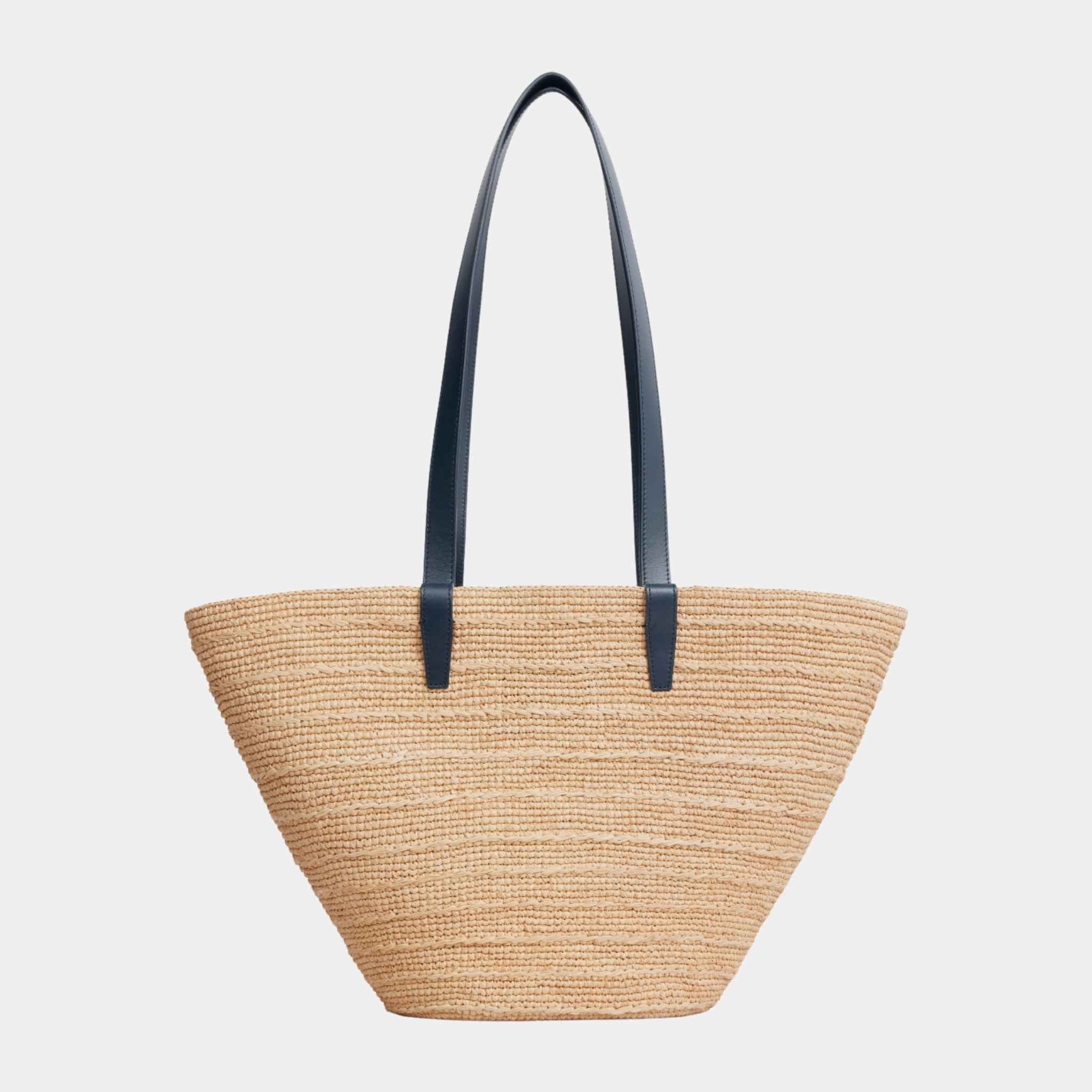 Medium Supple Classic Panier In Raffia And Calfskin Handbag - Image 3