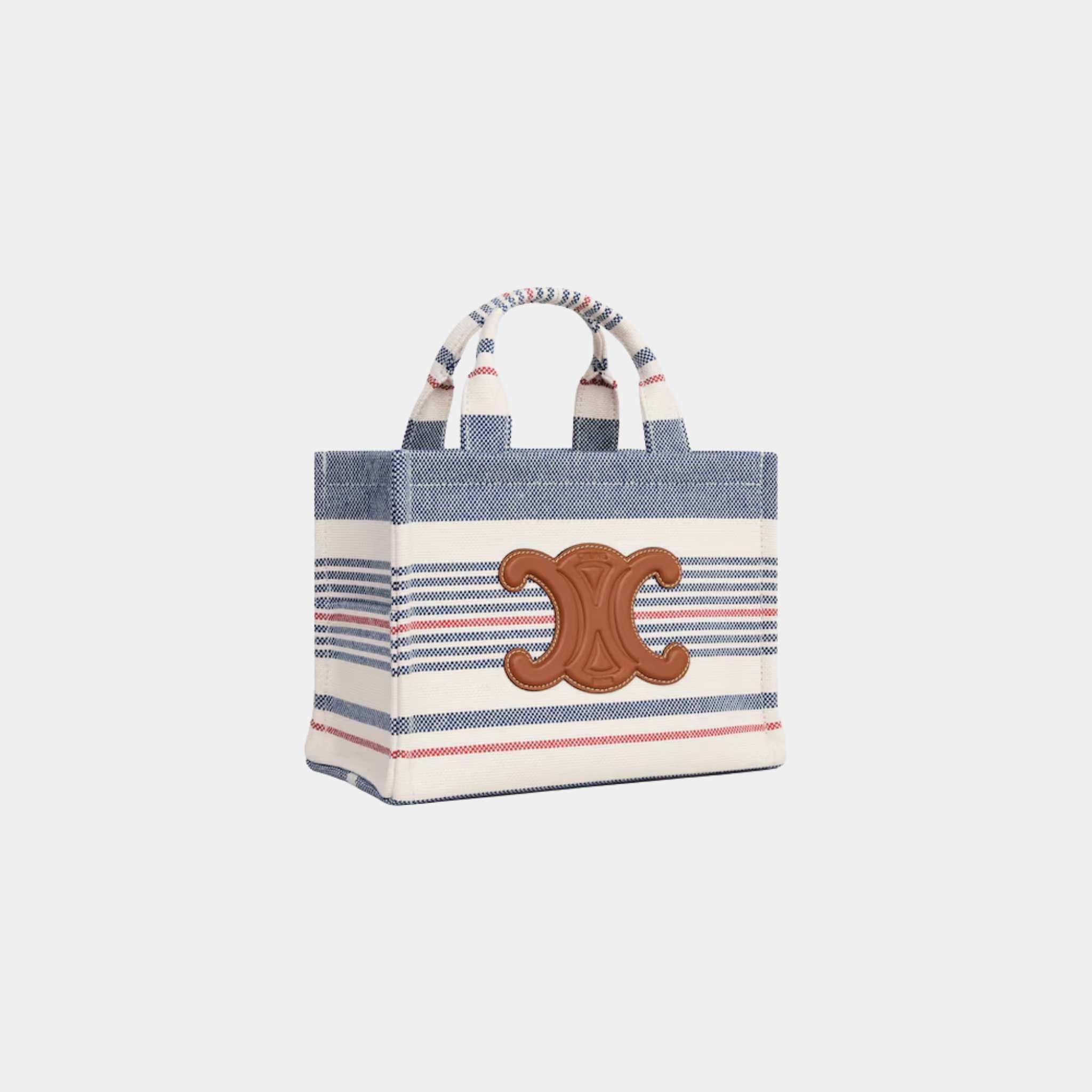 Small Cabas Thais In Striped Textile And Calfskin - Image 2