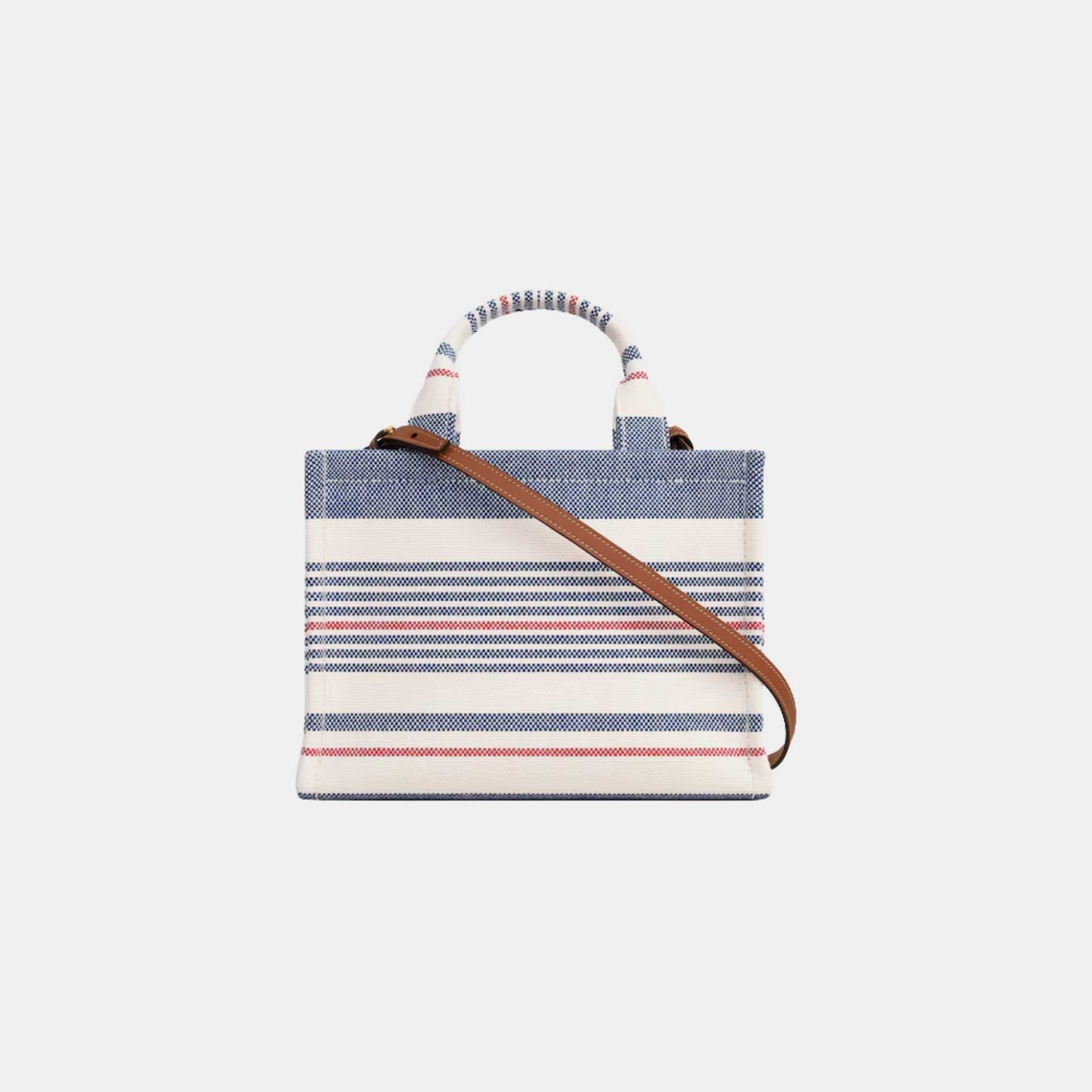 Small Cabas Thais In Striped Textile And Calfskin - Image 3