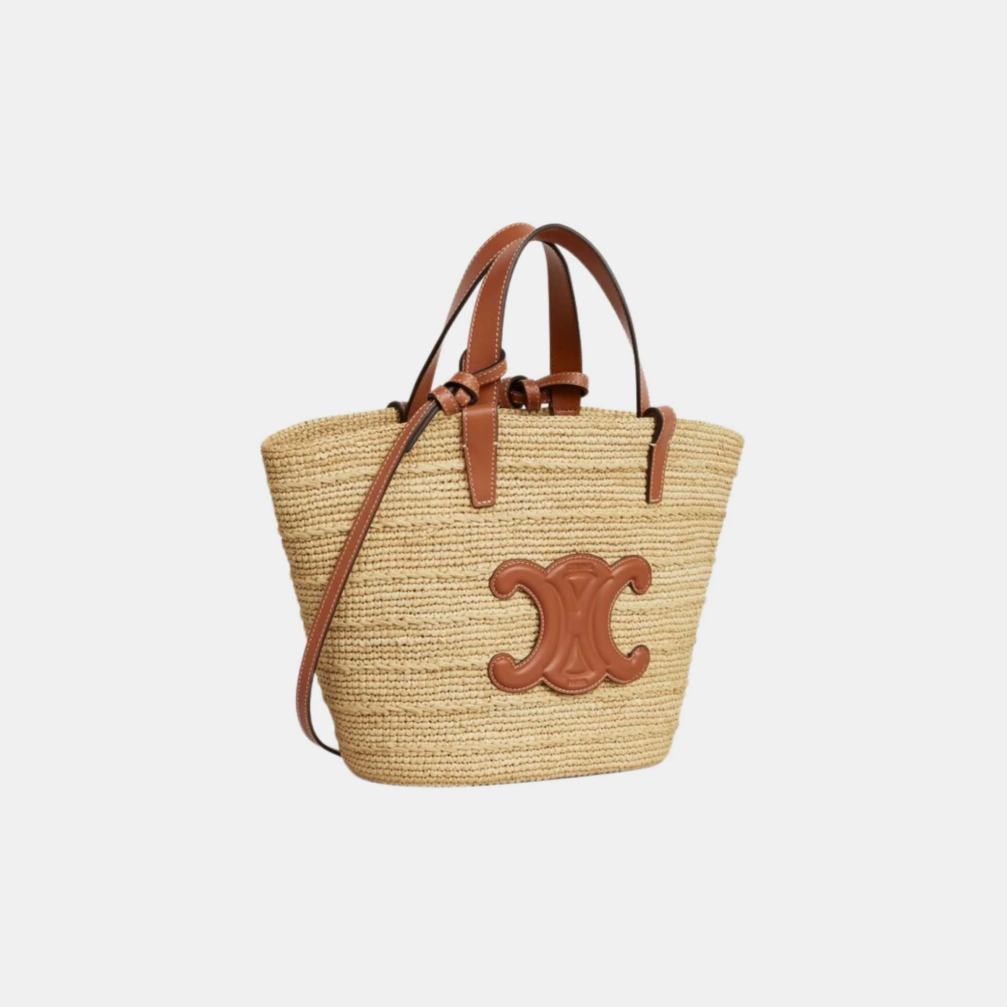 Teen Supple Celine Classic Panier In Raffia And Calfskin Bag - Image 2