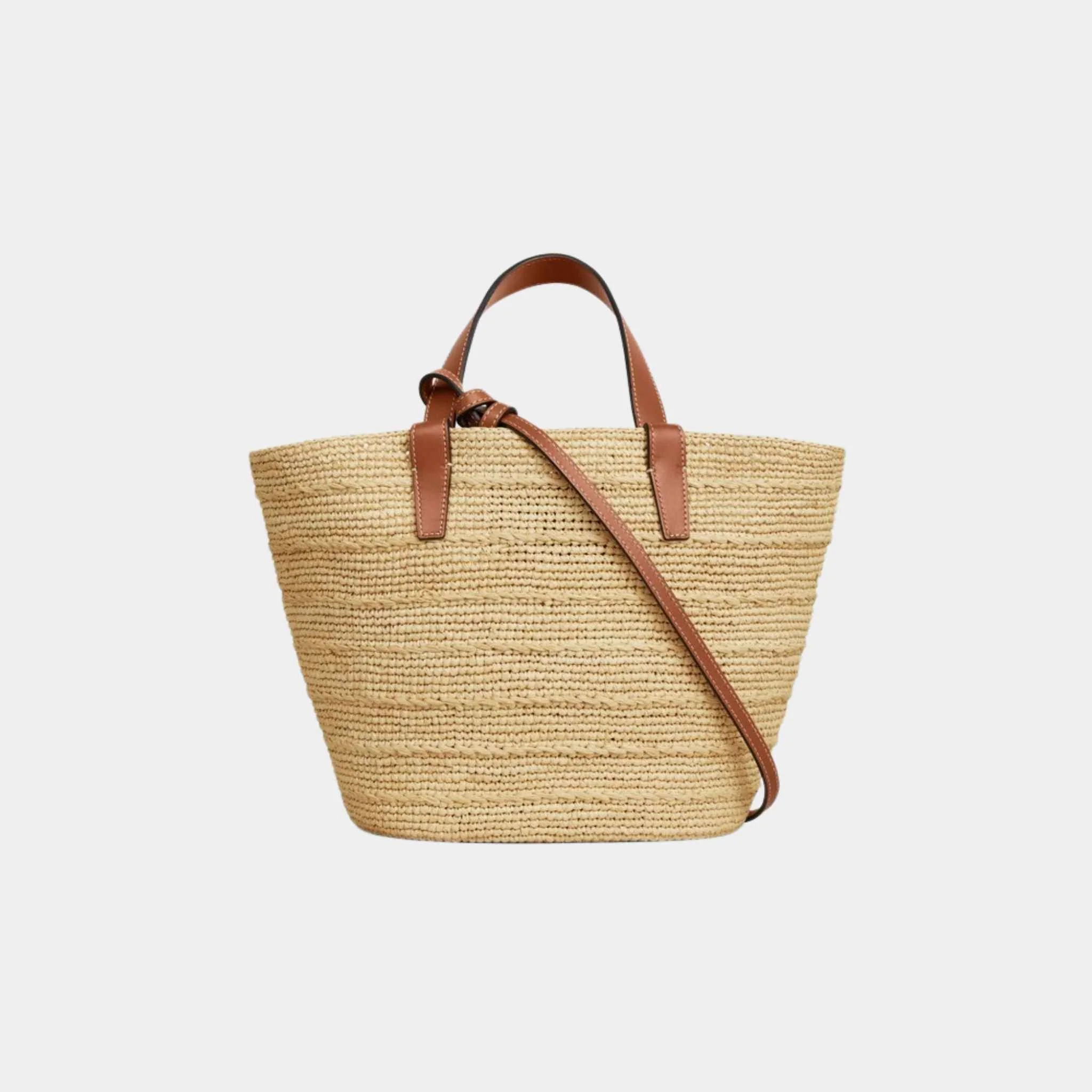 Teen Supple Celine Classic Panier In Raffia And Calfskin Bag - Image 3