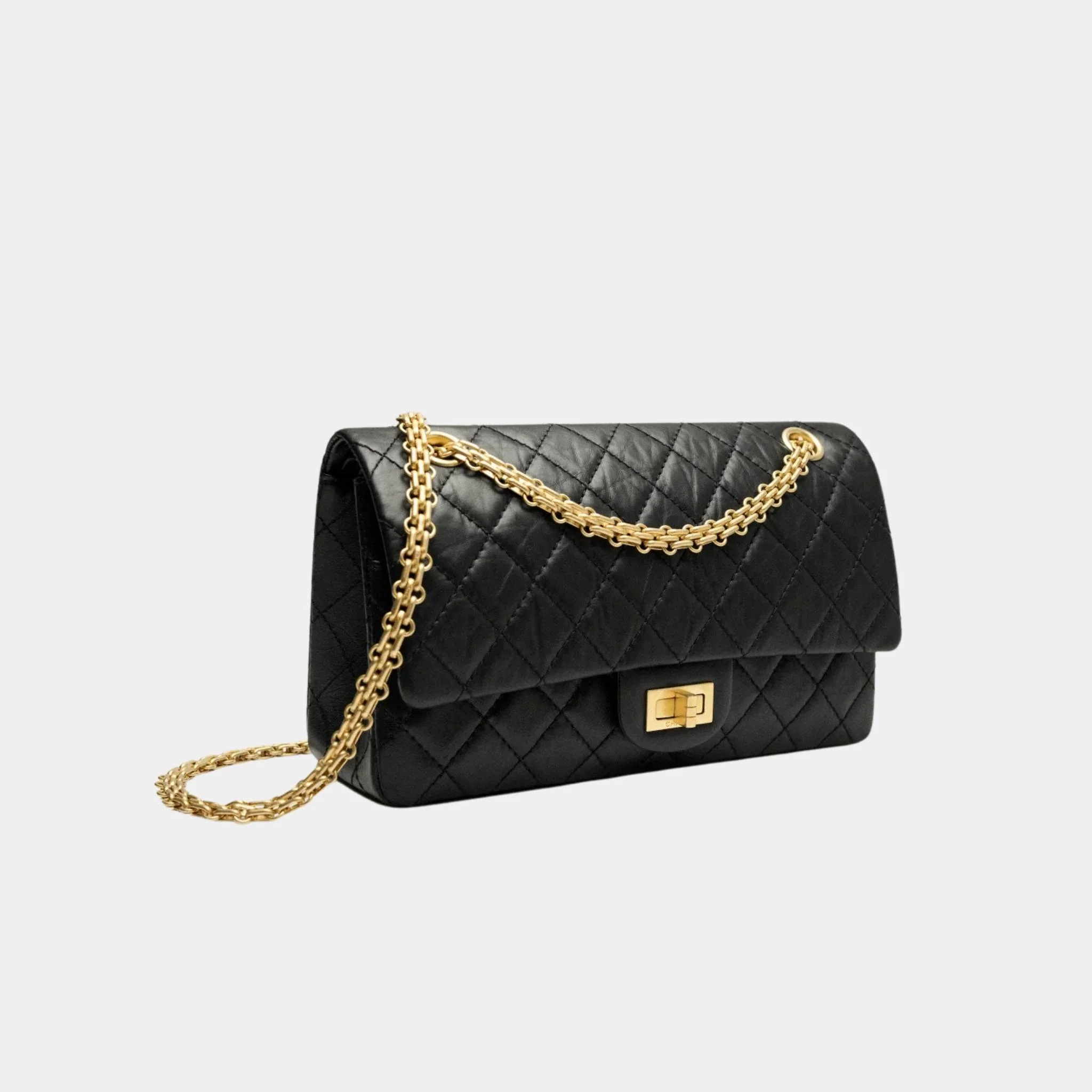 2.55 Handbag Aged Calfskin Gold Tone Metal Black - Image 2
