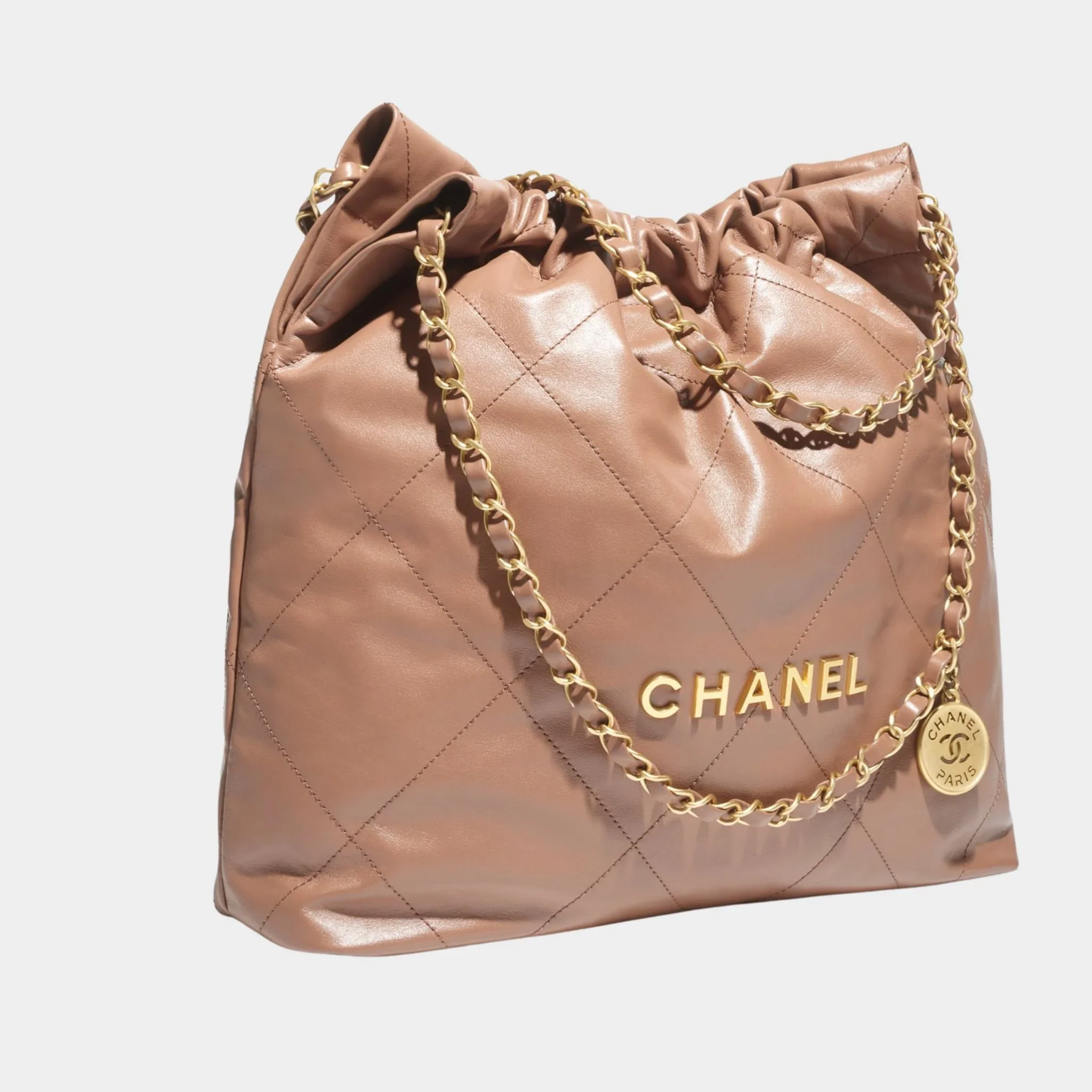 Chanel 22 Handbag Shiny Calfskin & Gold Tone Metal - Image 2