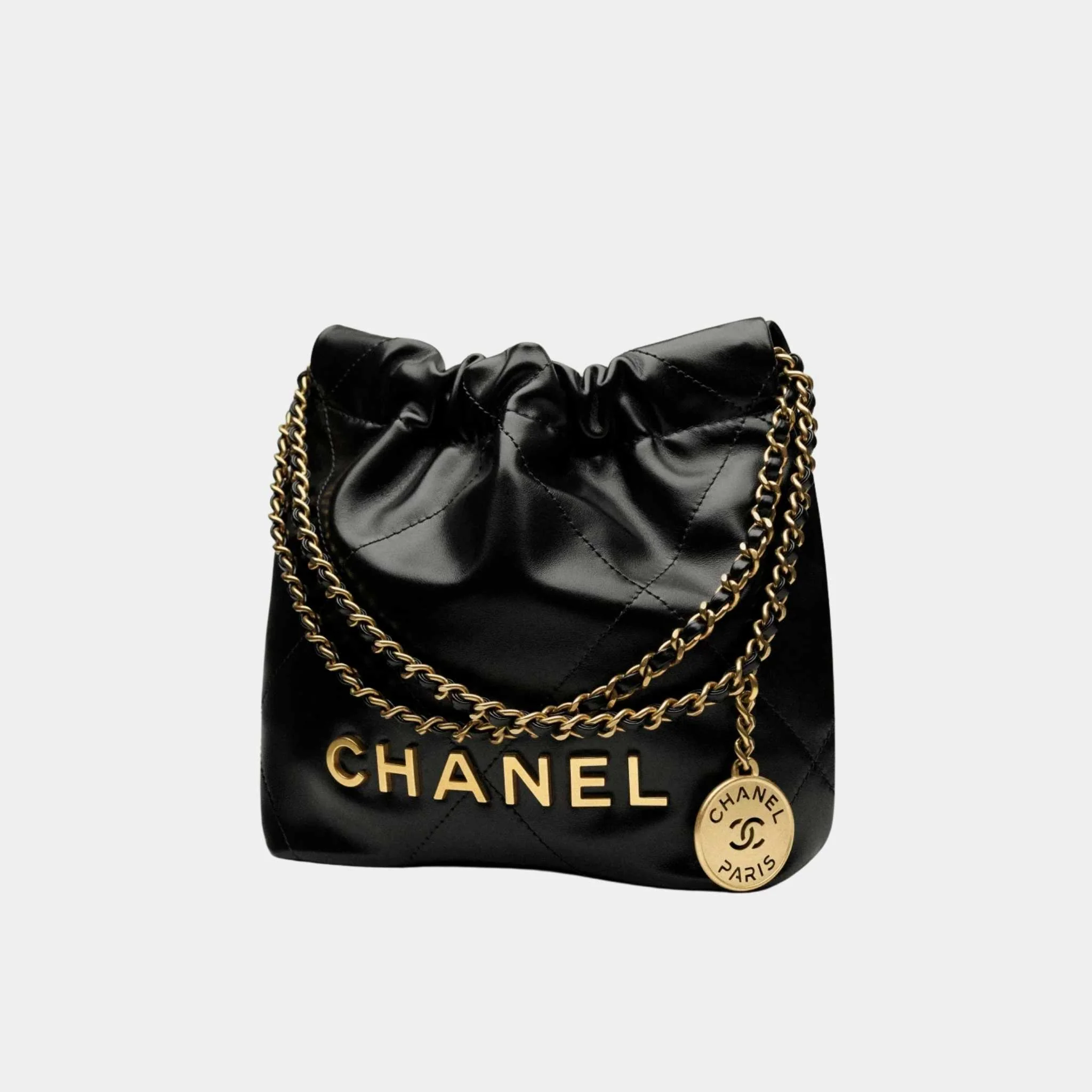 CHANEL 22 Handbag Shiny Calfskin Gold Tone Metal Black - Image 2