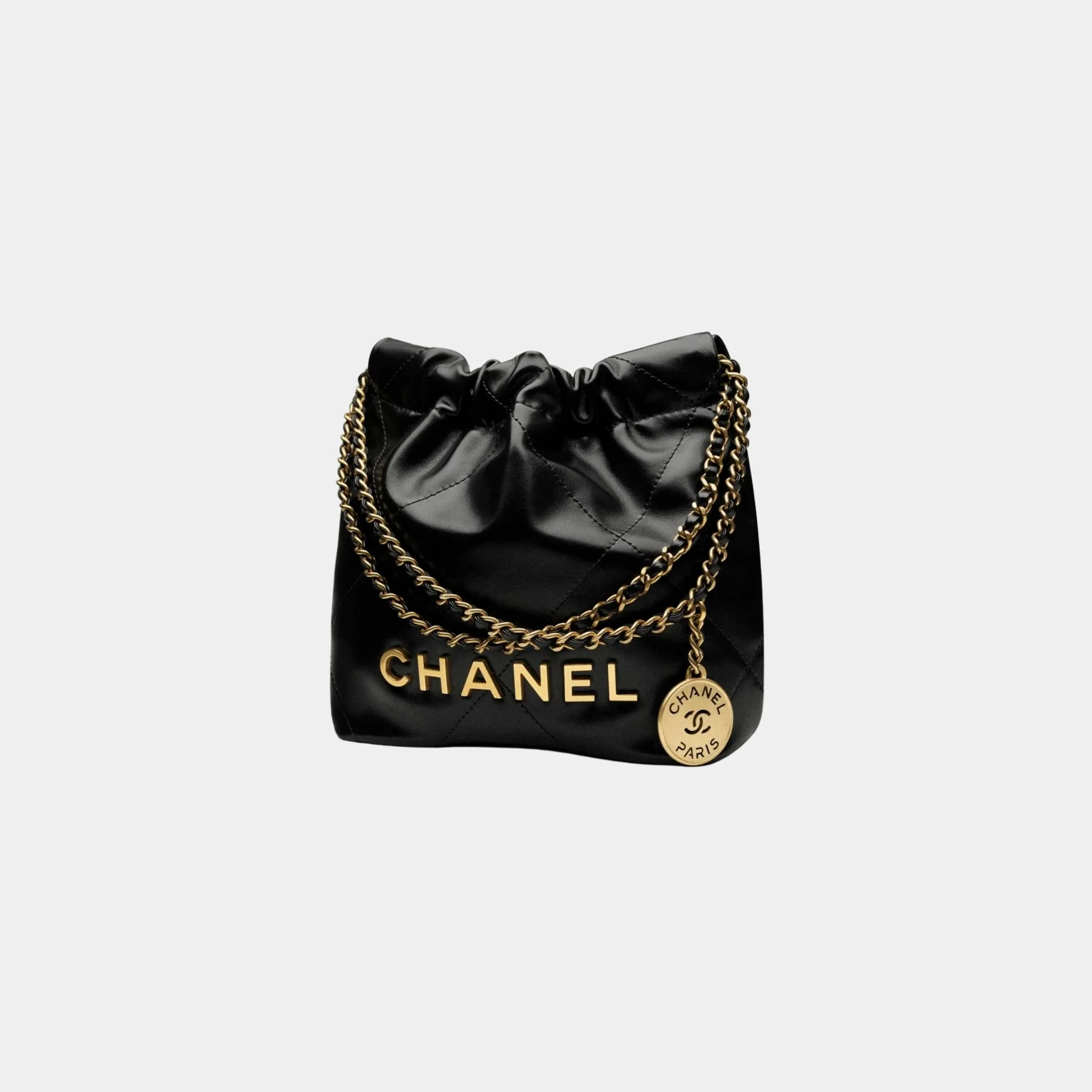 CHANEL 22 Mini Handbag Shiny Calfskin Gold Tone Metal Black - Image 2