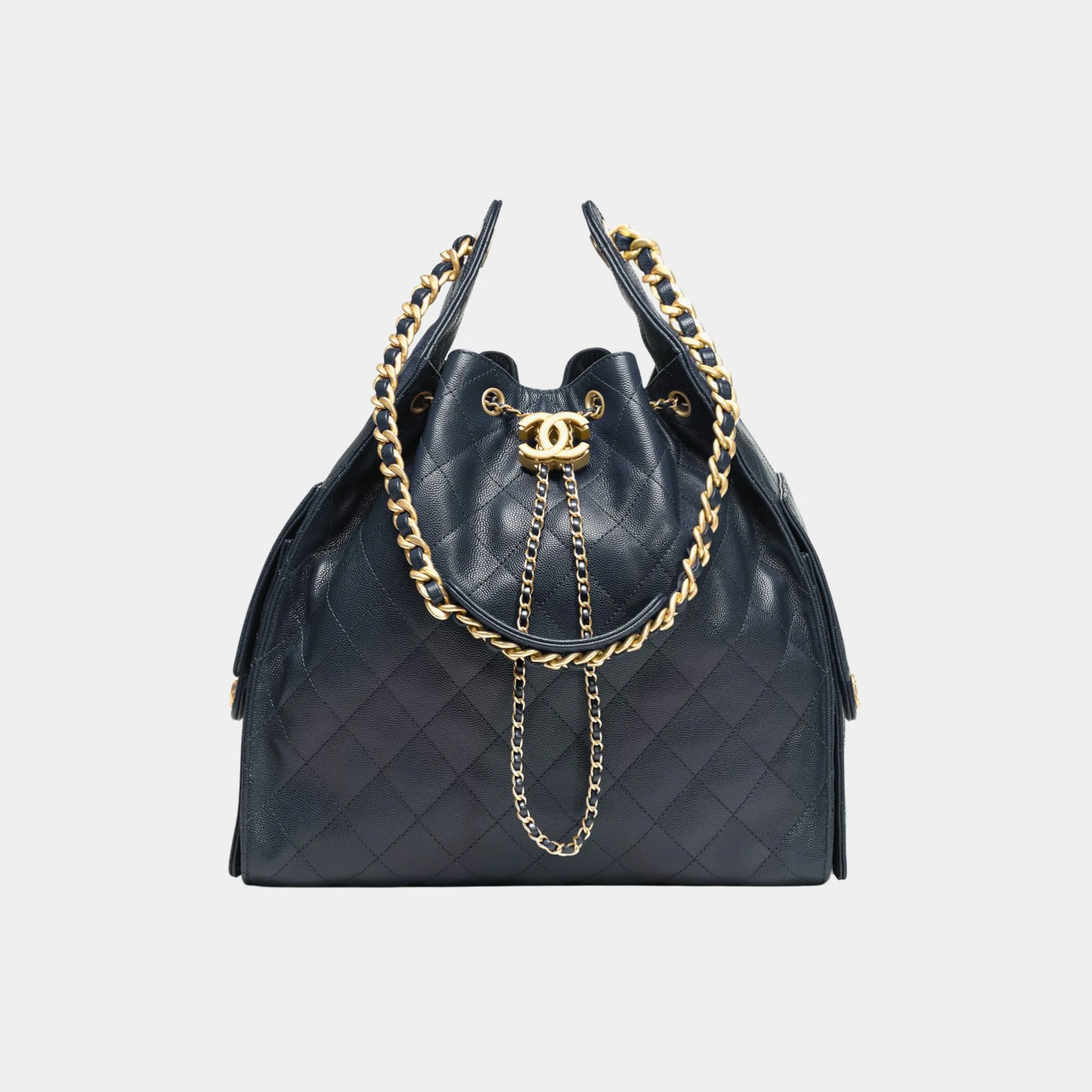 Chanel 25 Medium Handbag Grained Calfskin & Gold tone Metal Dark Blue