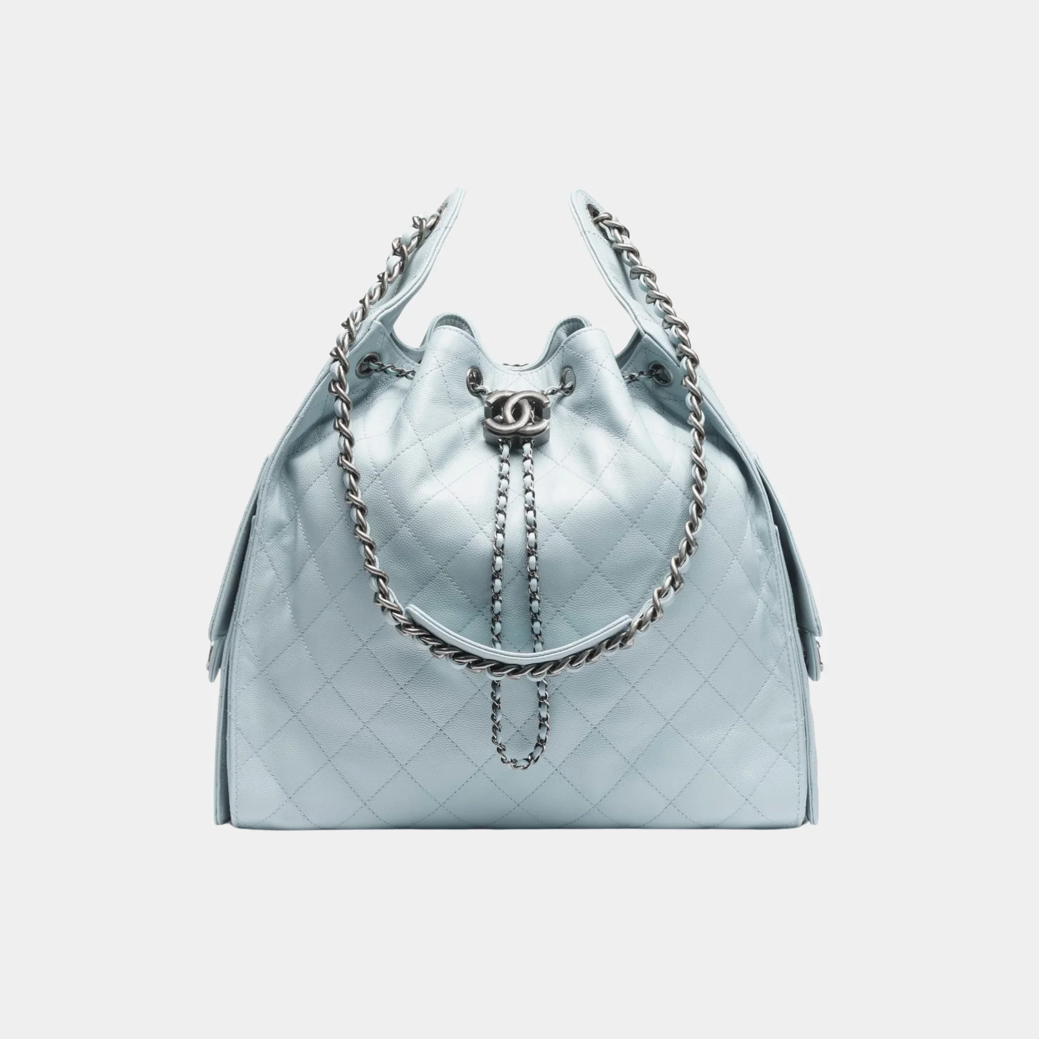 Chanel 25 Medium Handbag Grained Calfskin & Ruthenium-Finish Metal
