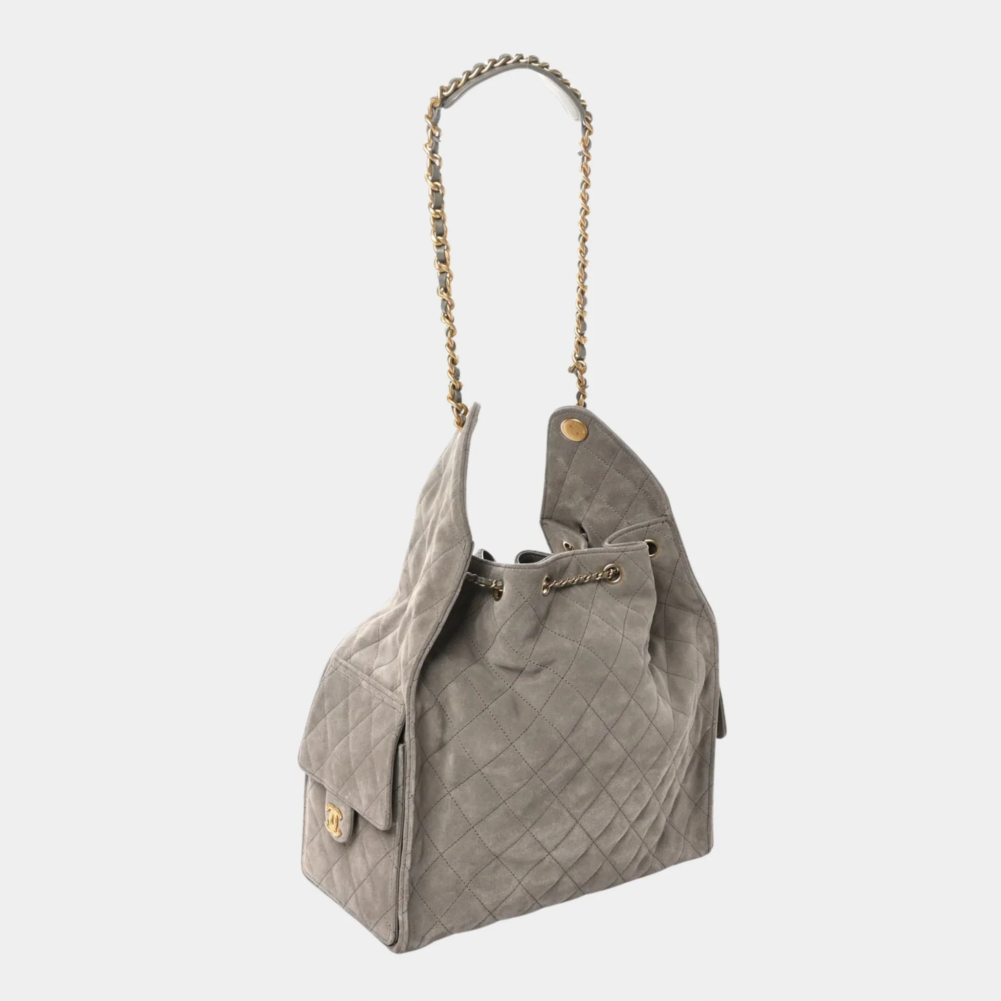 Chanel 25 Medium Handbag Suede & Gold Tone Metal - Image 3