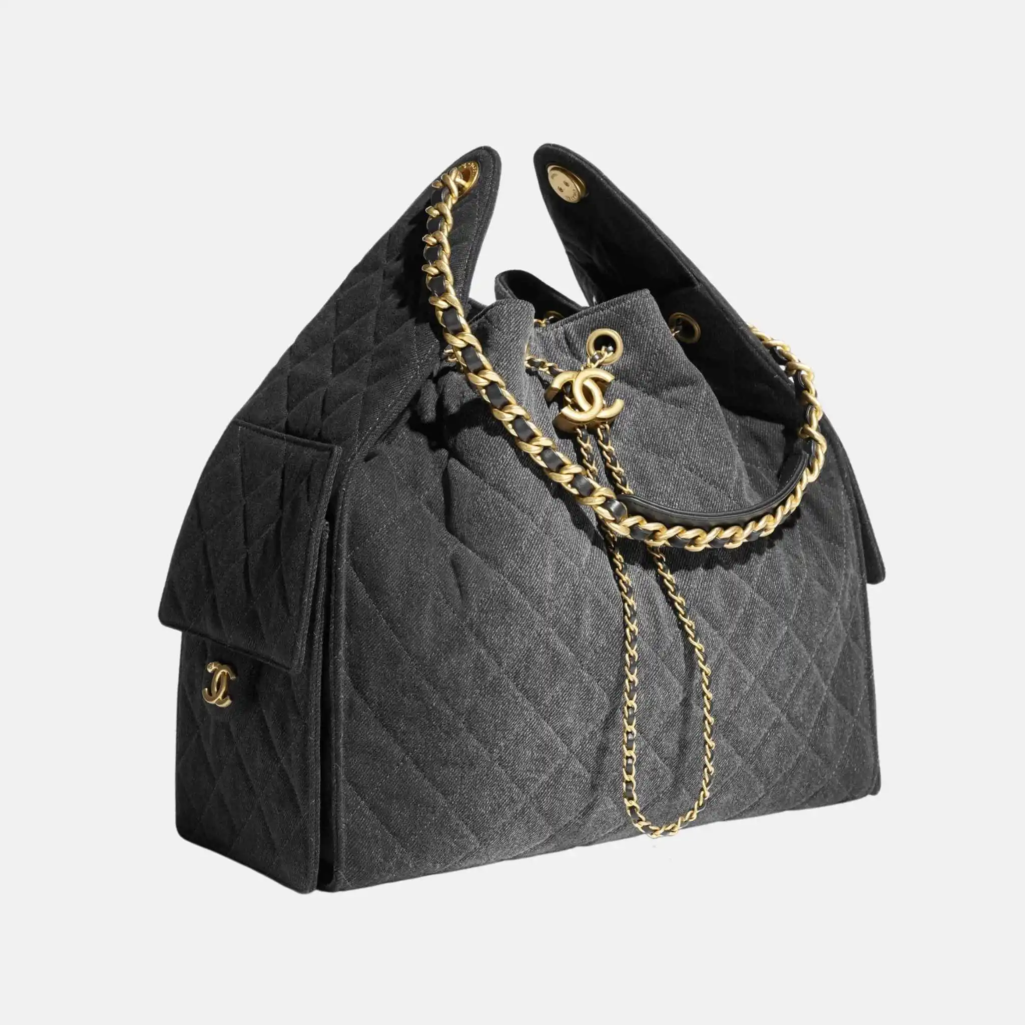 25 Medium Handbag Washed Denim And Gold Tone Metal - Image 3