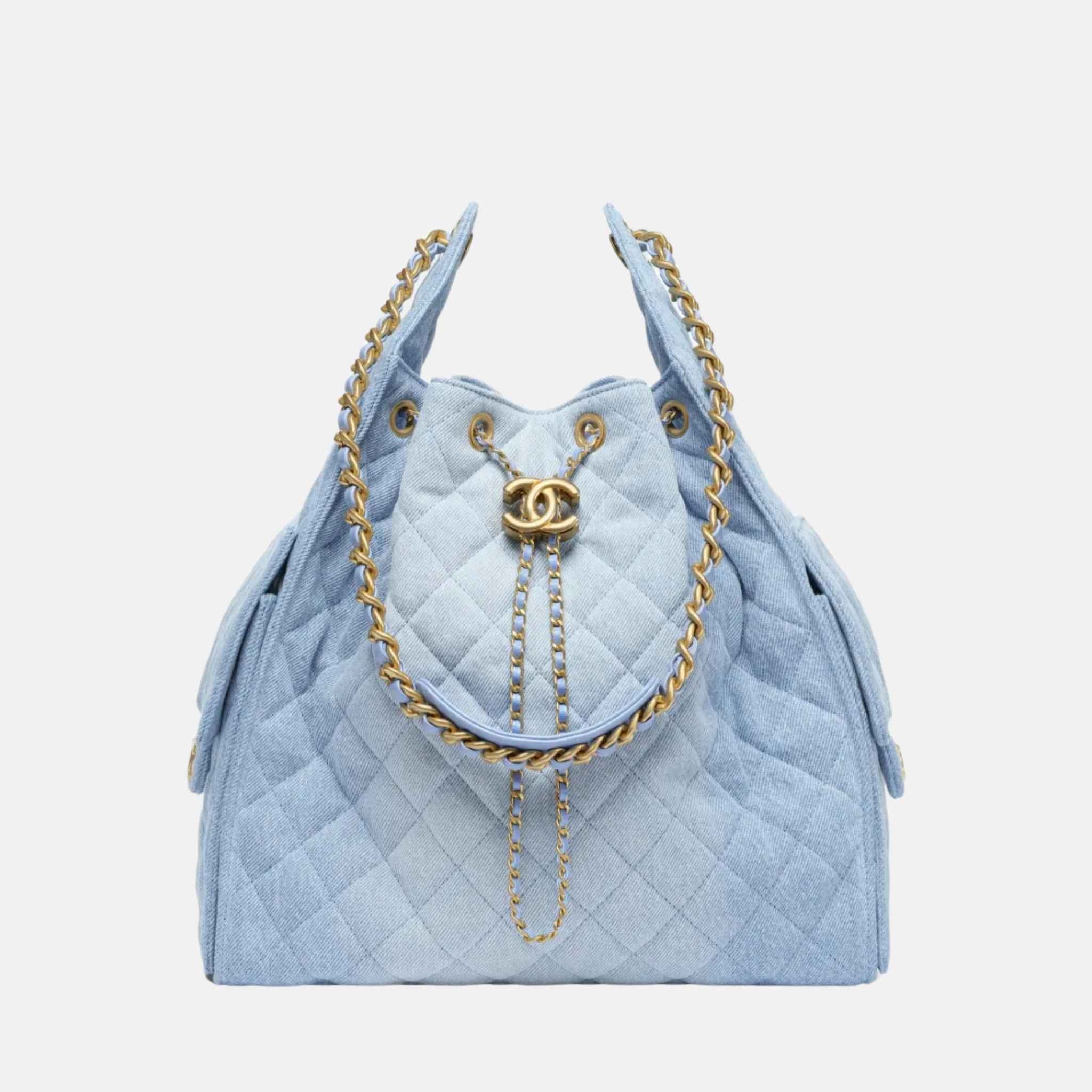 25 Medium Handbag Washed Denim And Gold Tone Metal - Image 4