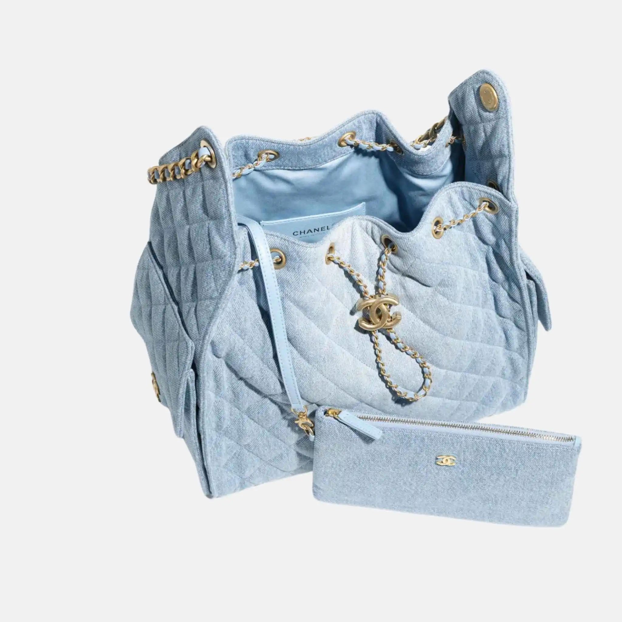 25 Medium Handbag Washed Denim And Gold Tone Metal - Image 5