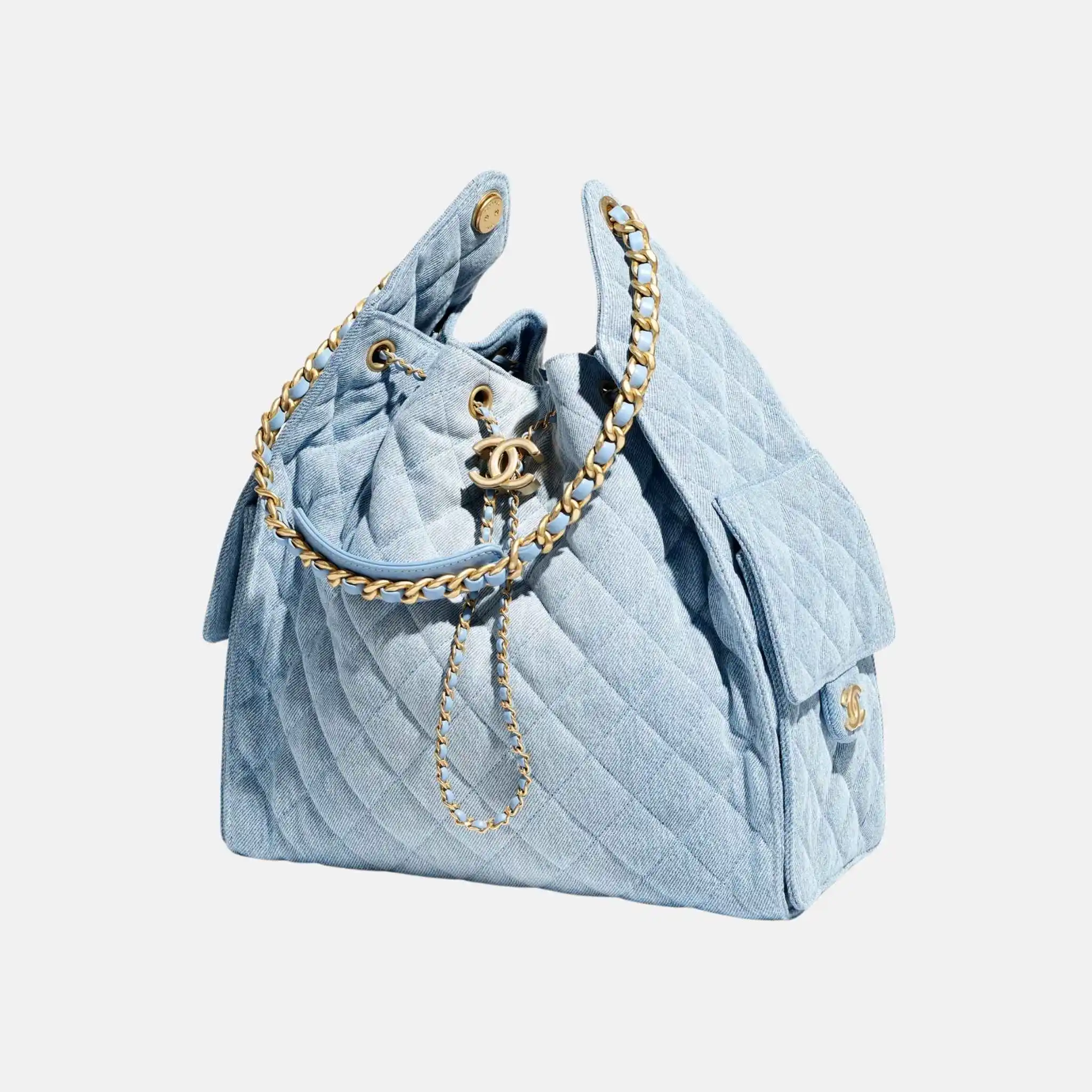 25 Medium Handbag Washed Denim And Gold Tone Metal - Image 6