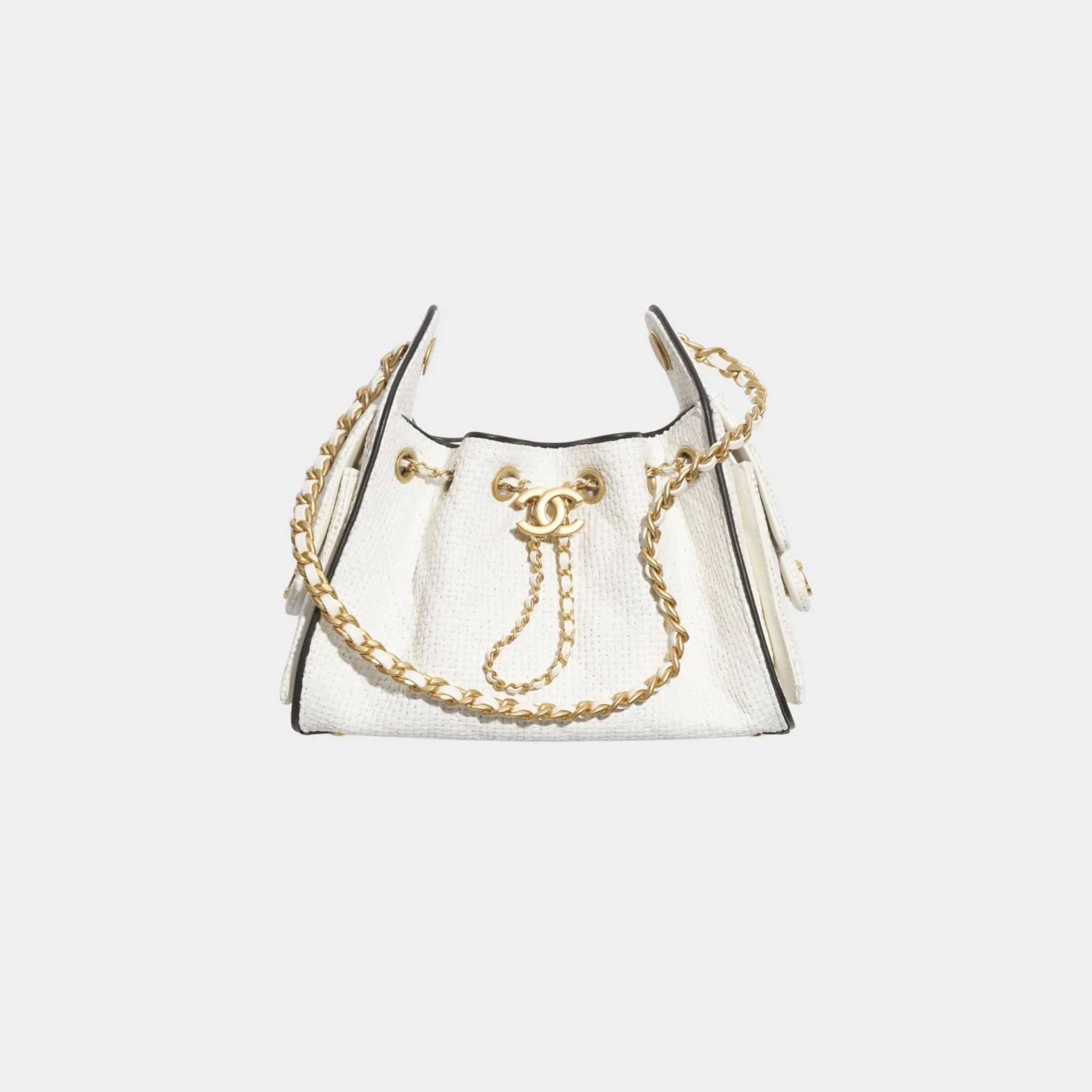 Chanel 25 Mini Handbag Braided Raffia Calfskin & Gold Tone Metal