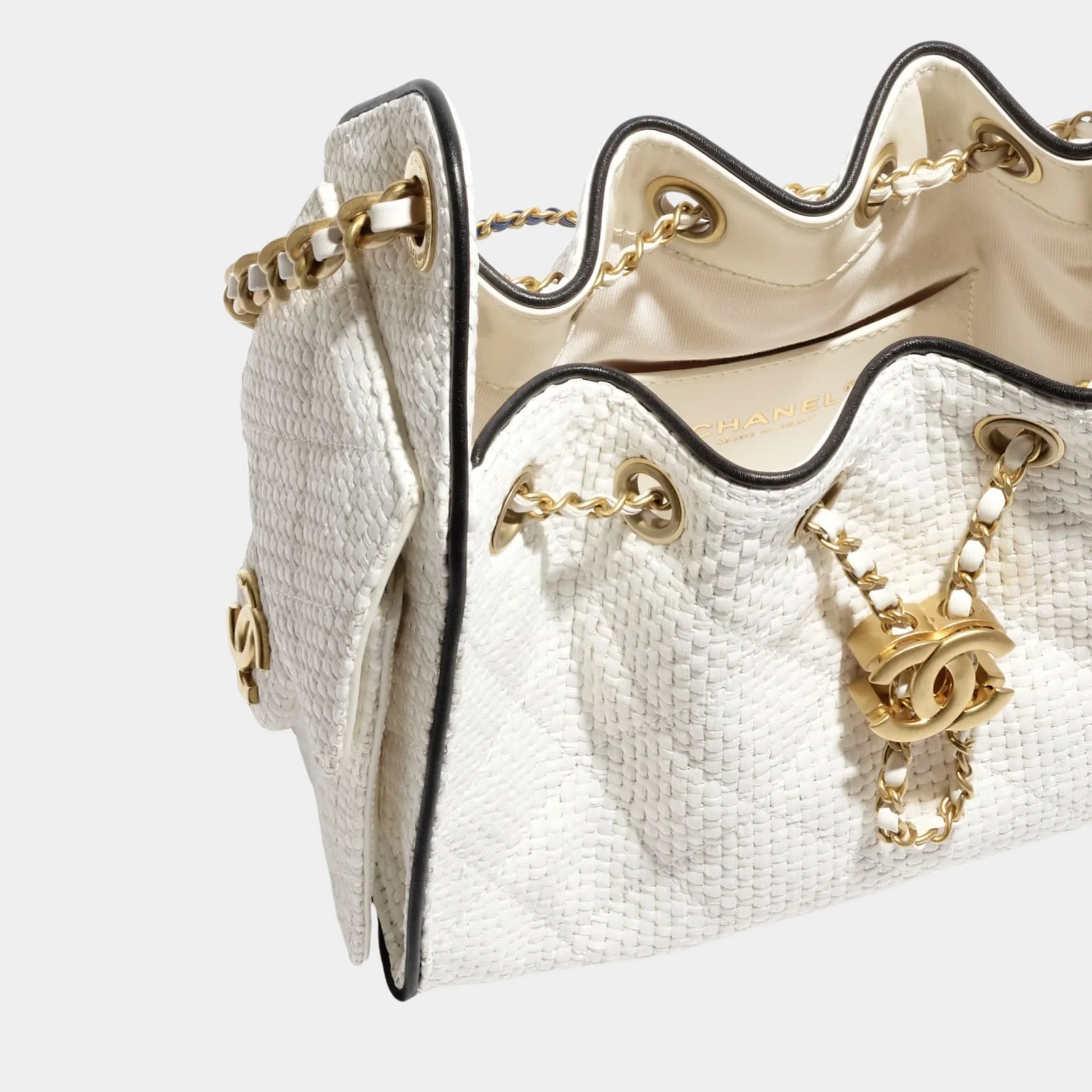 Chanel 25 Mini Handbag Braided Raffia Calfskin & Gold Tone Metal - Image 3