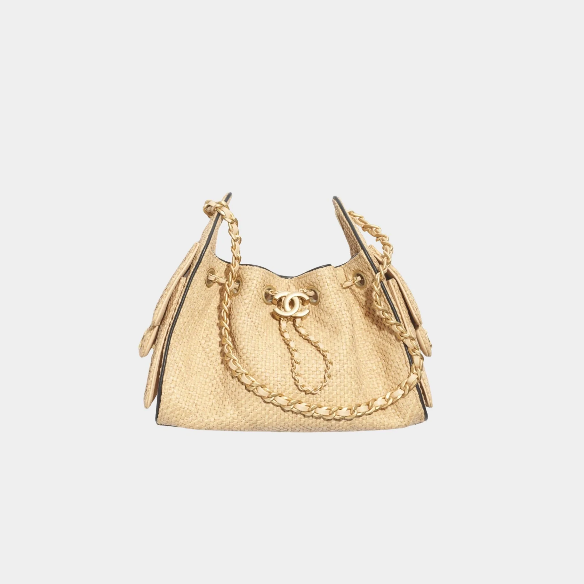 Chanel 25 Mini Handbag Braided Raffia Calfskin & Gold Tone Metal - Image 4