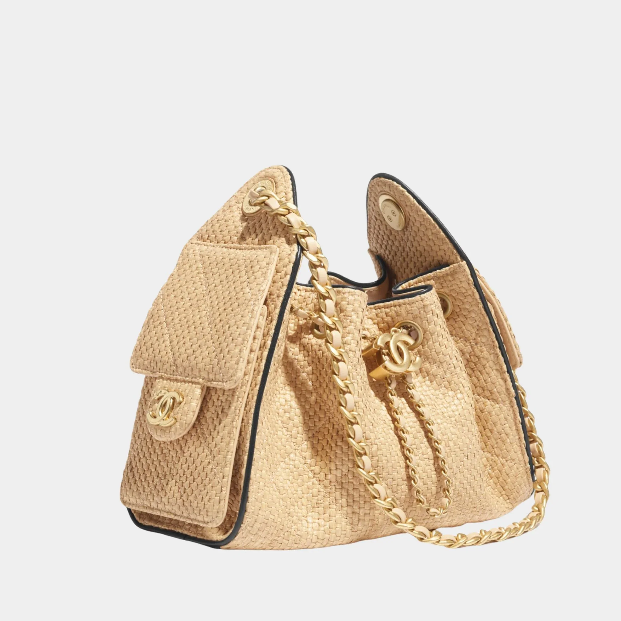 Chanel 25 Mini Handbag Braided Raffia Calfskin & Gold Tone Metal - Image 5