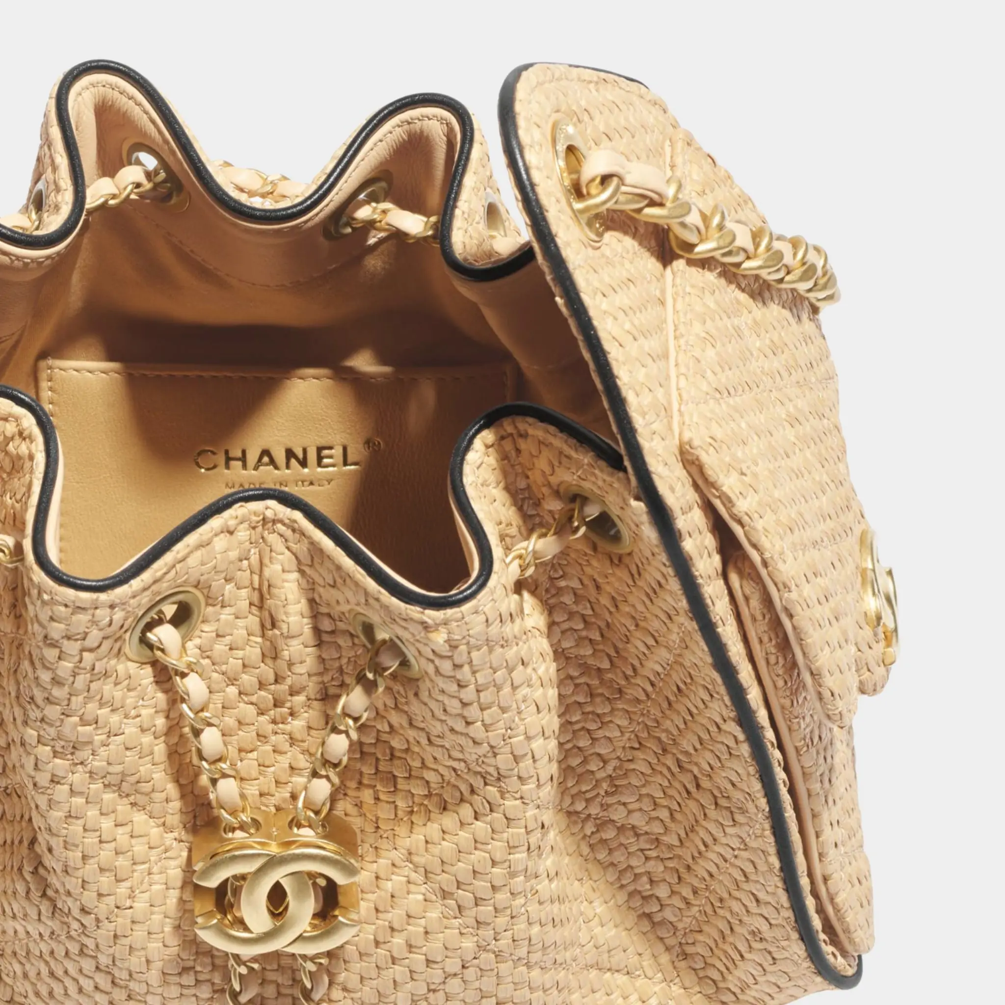 Chanel 25 Mini Handbag Braided Raffia Calfskin & Gold Tone Metal - Image 6