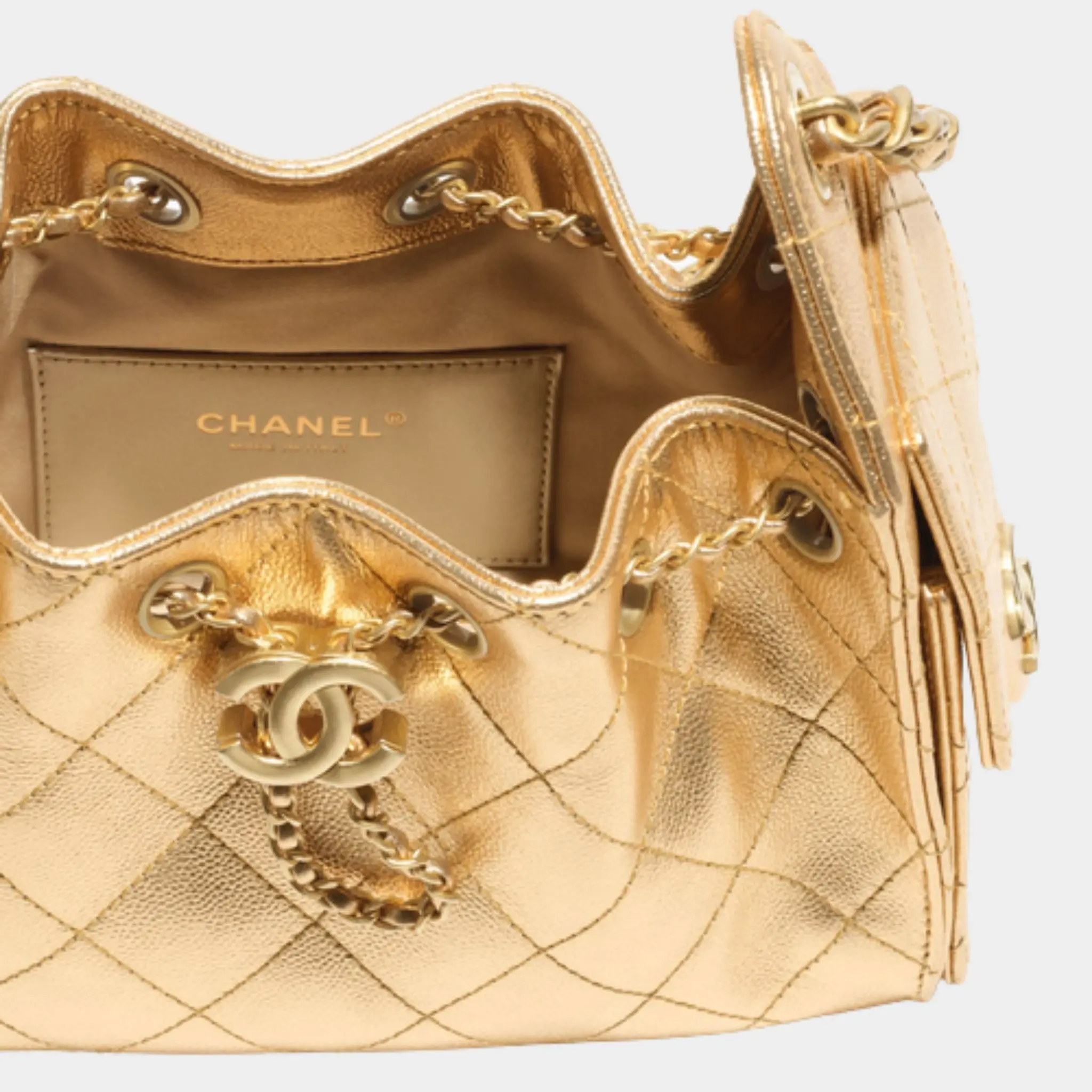 25 Mini Handbag Metallic Grained Calfskin & Gold Metal - Image 2