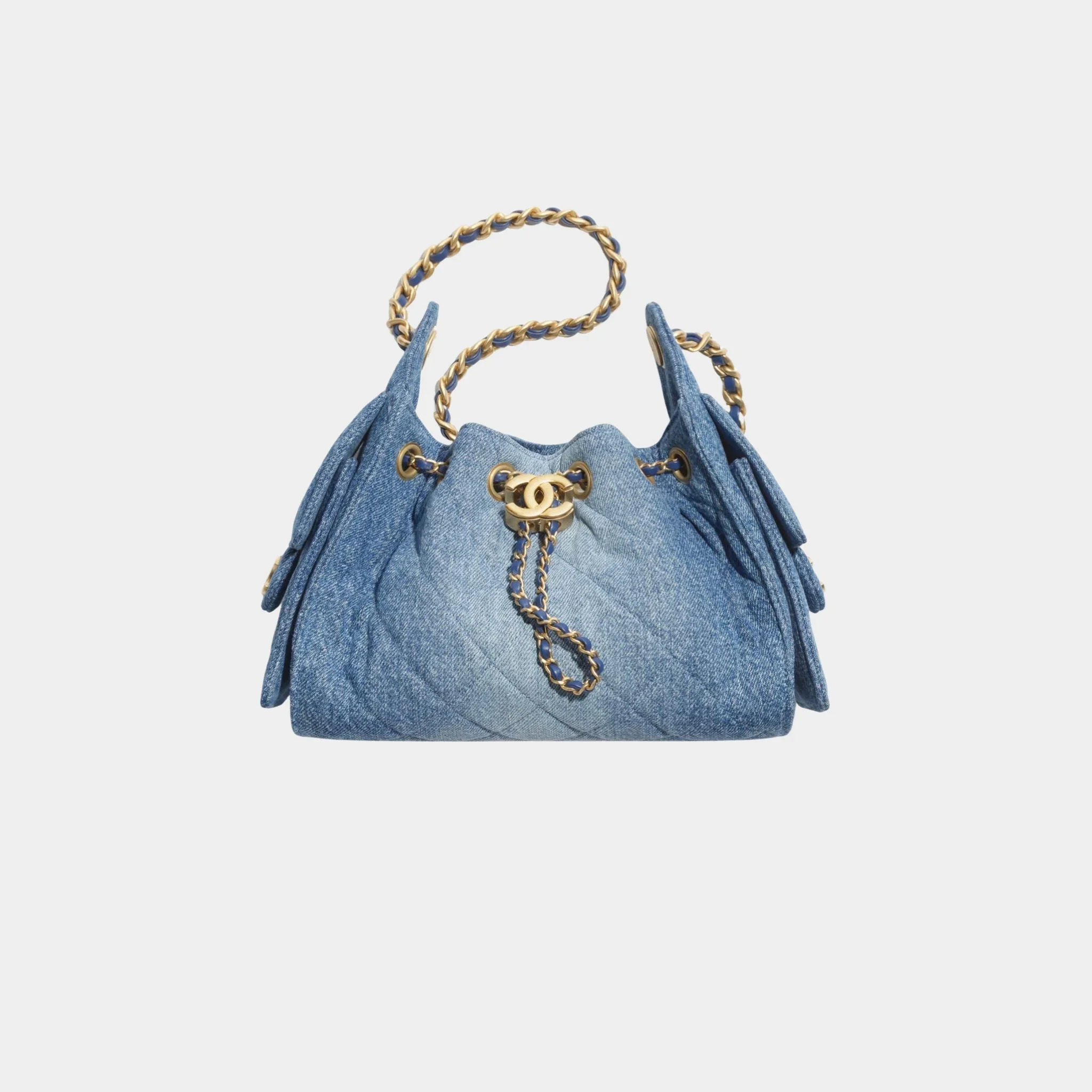 Chanel 25 Mini Handbag Washed Denim & Gold Tone Metal