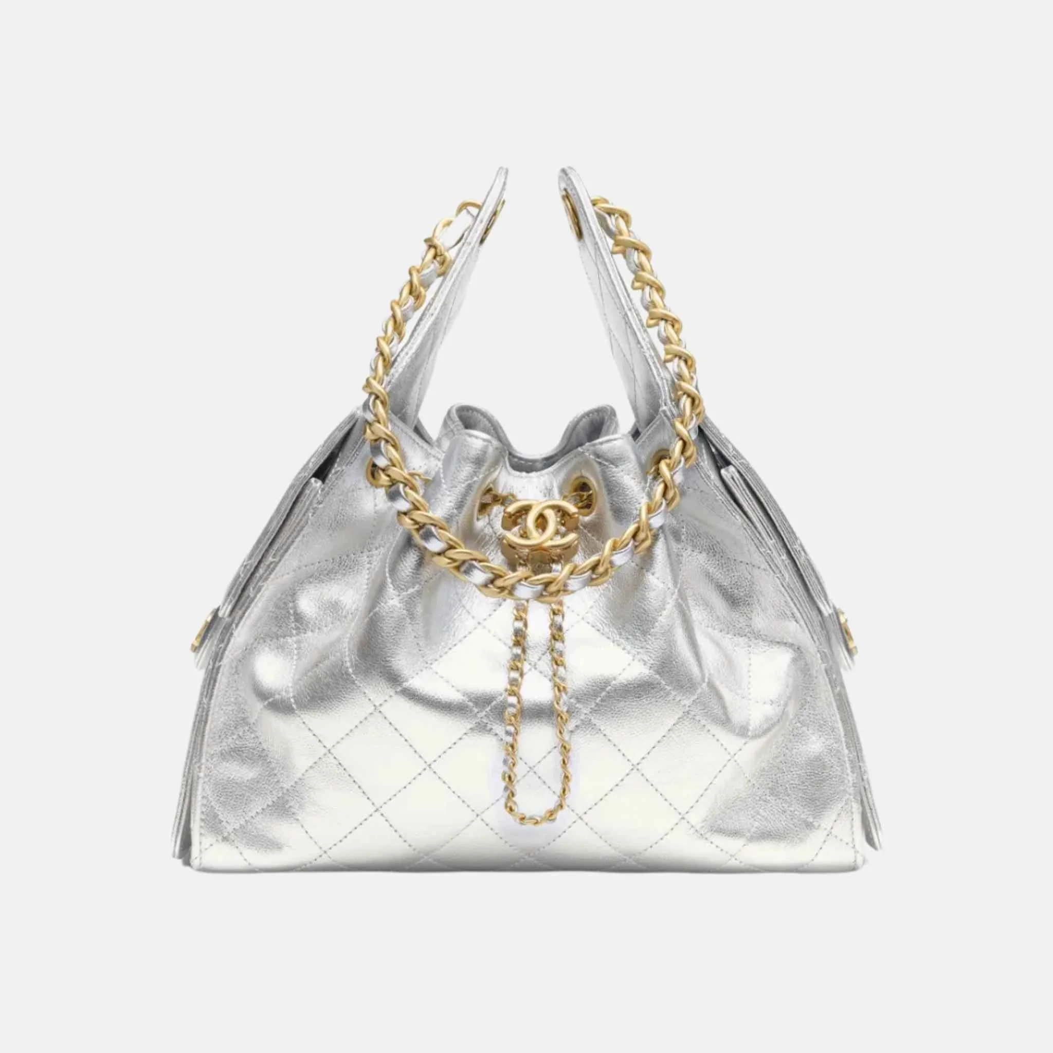 25 Small Handbag Metallic Grained Calfskin And Gold Metal