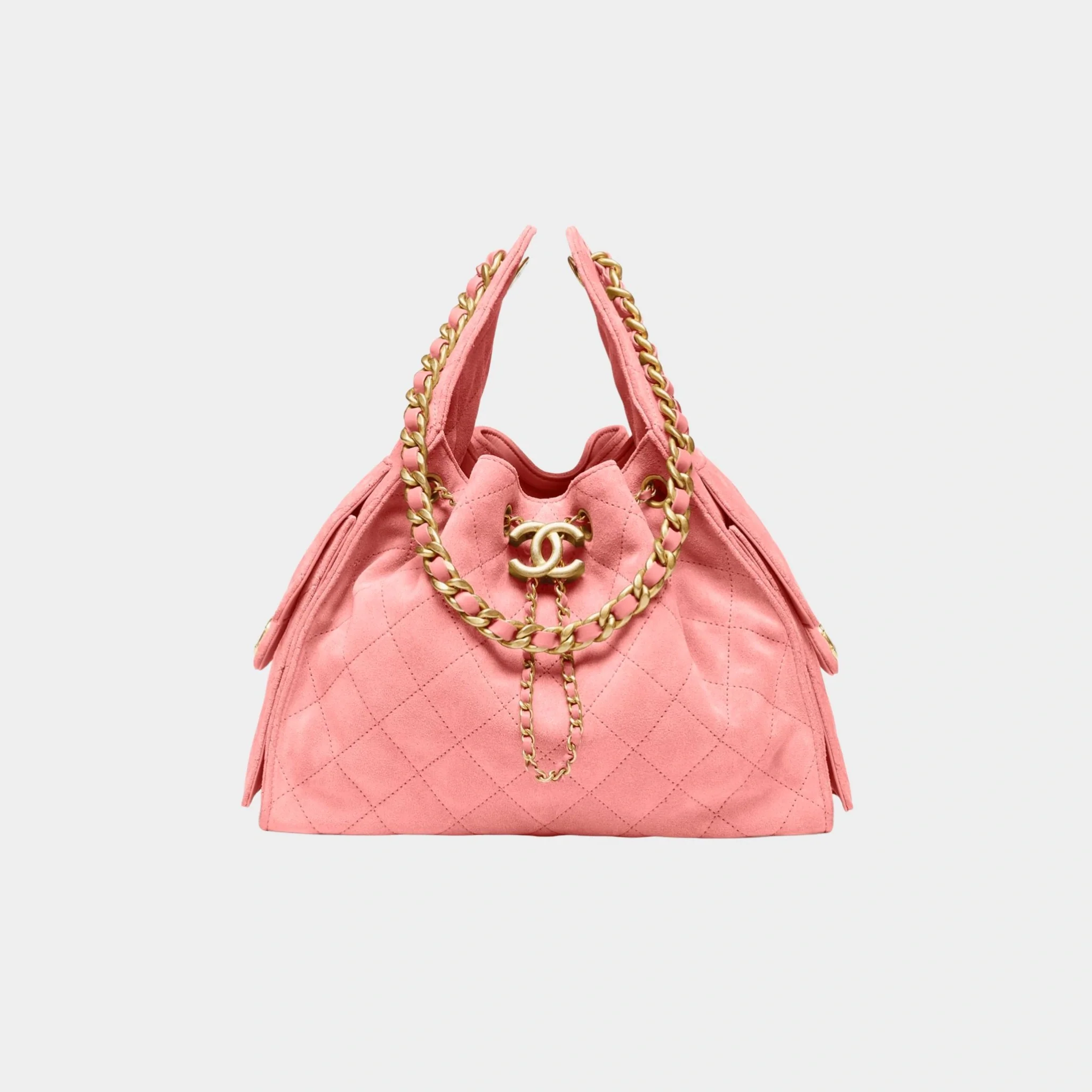 Chanel 25 Small Handbag Suede Calfskin & Gold Tone Metal Pink