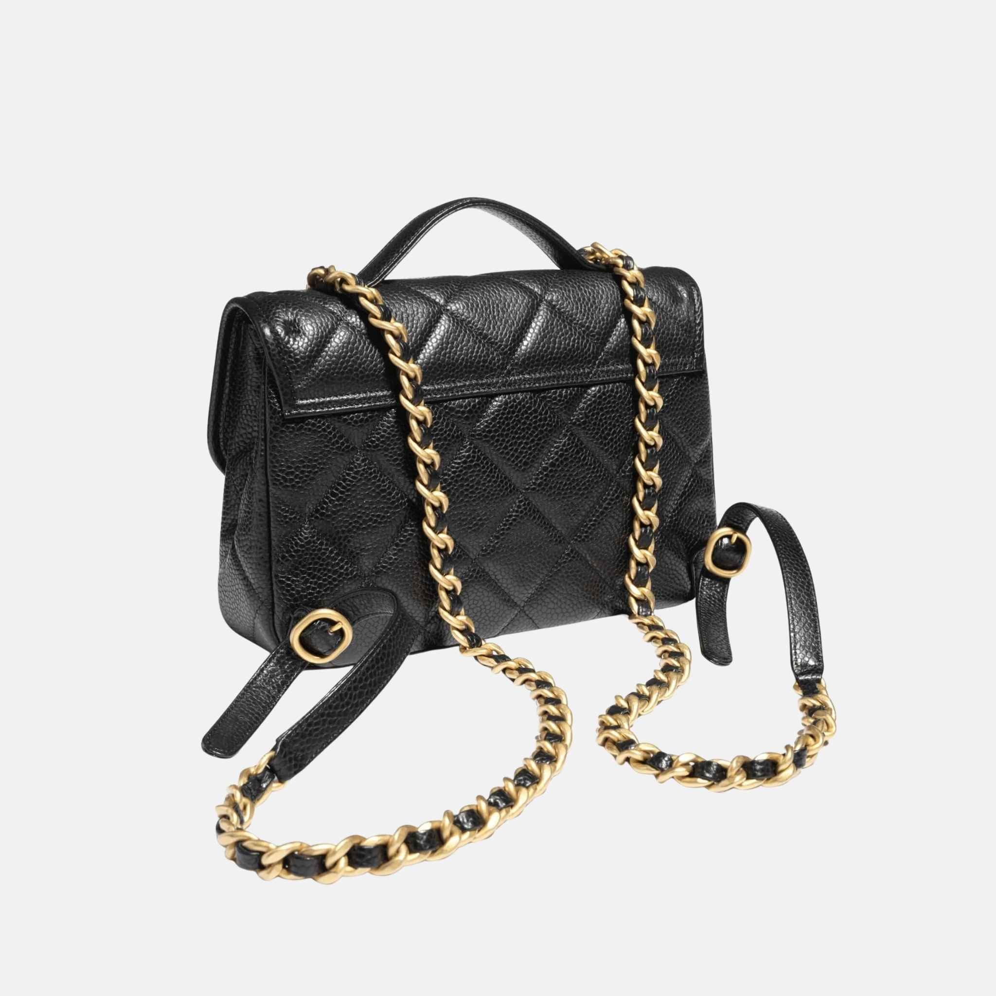 Backpack In Grained Shiny Calfskin And Gold Tone Metal - Image 3