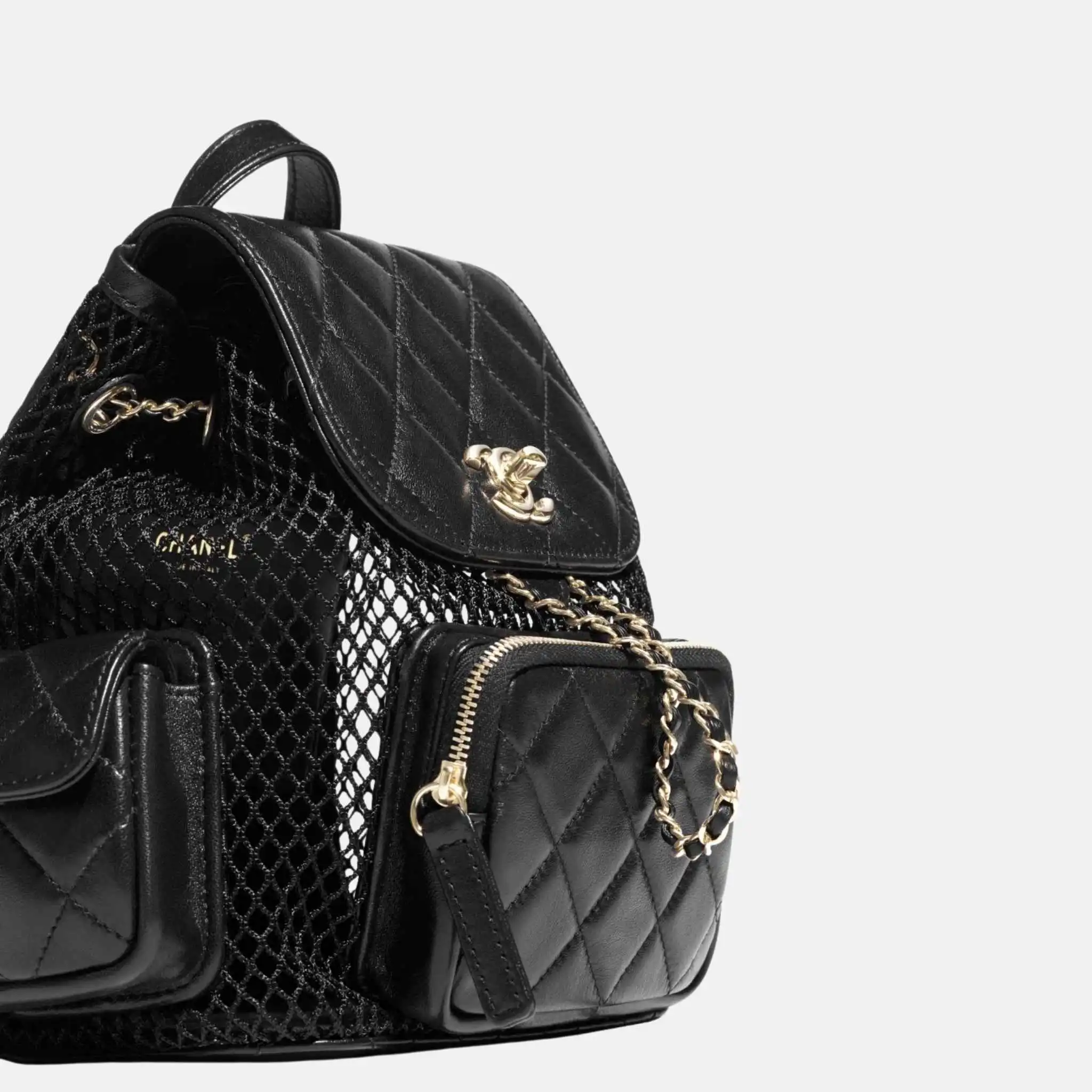 Backpack In Mesh Shiny Lambskin & Gold Tone Metal - Image 3