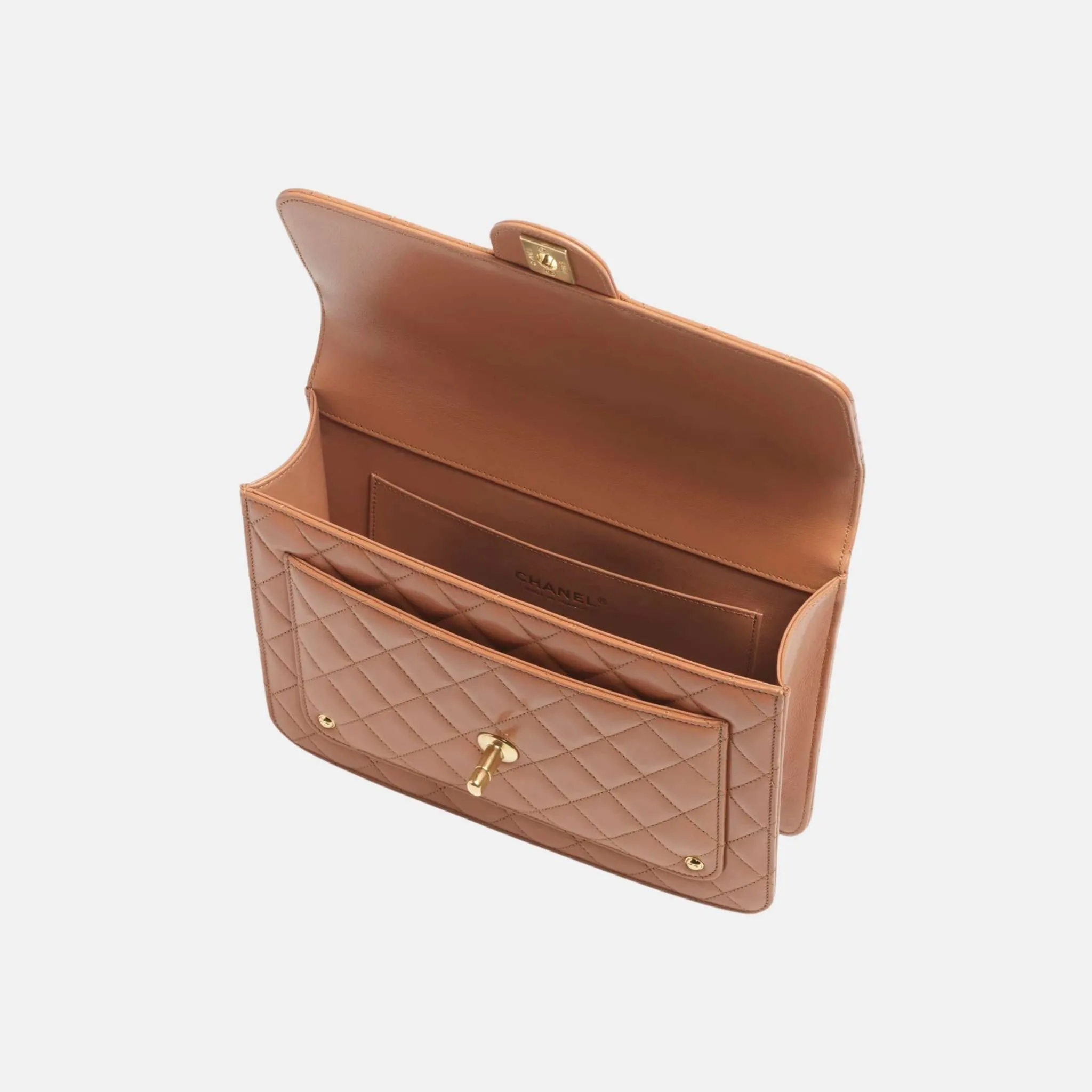 Backpack Top Handle in Shiny Lambskin and Gold Metal - Image 2