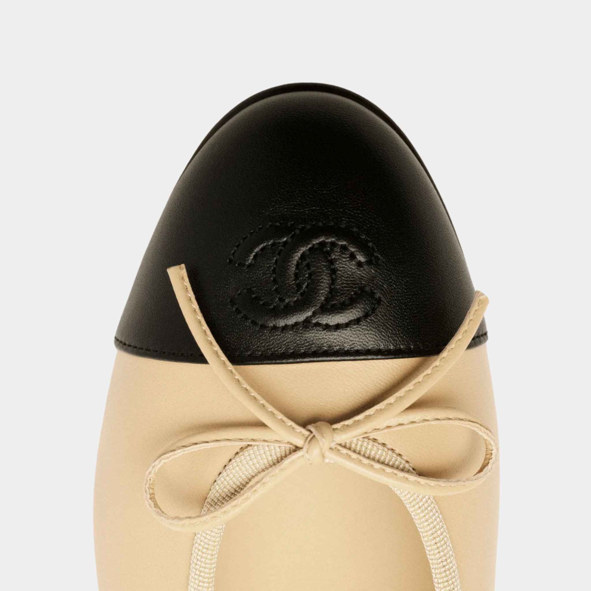 Ballerinas In Lambskin Beige And Black - Image 2