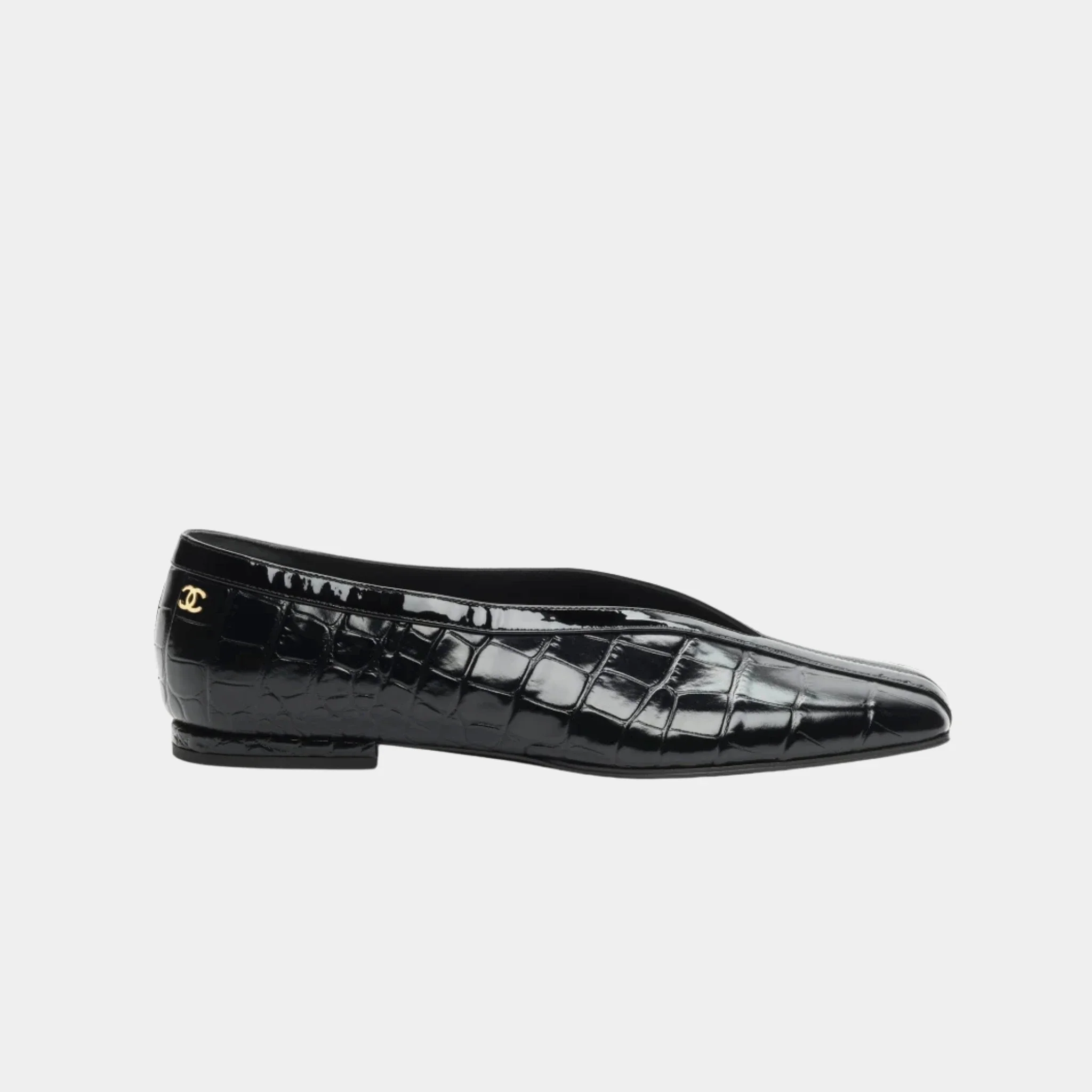 Ballet Flats in Crocodile Embossed Calfskin & Patent Calfskin