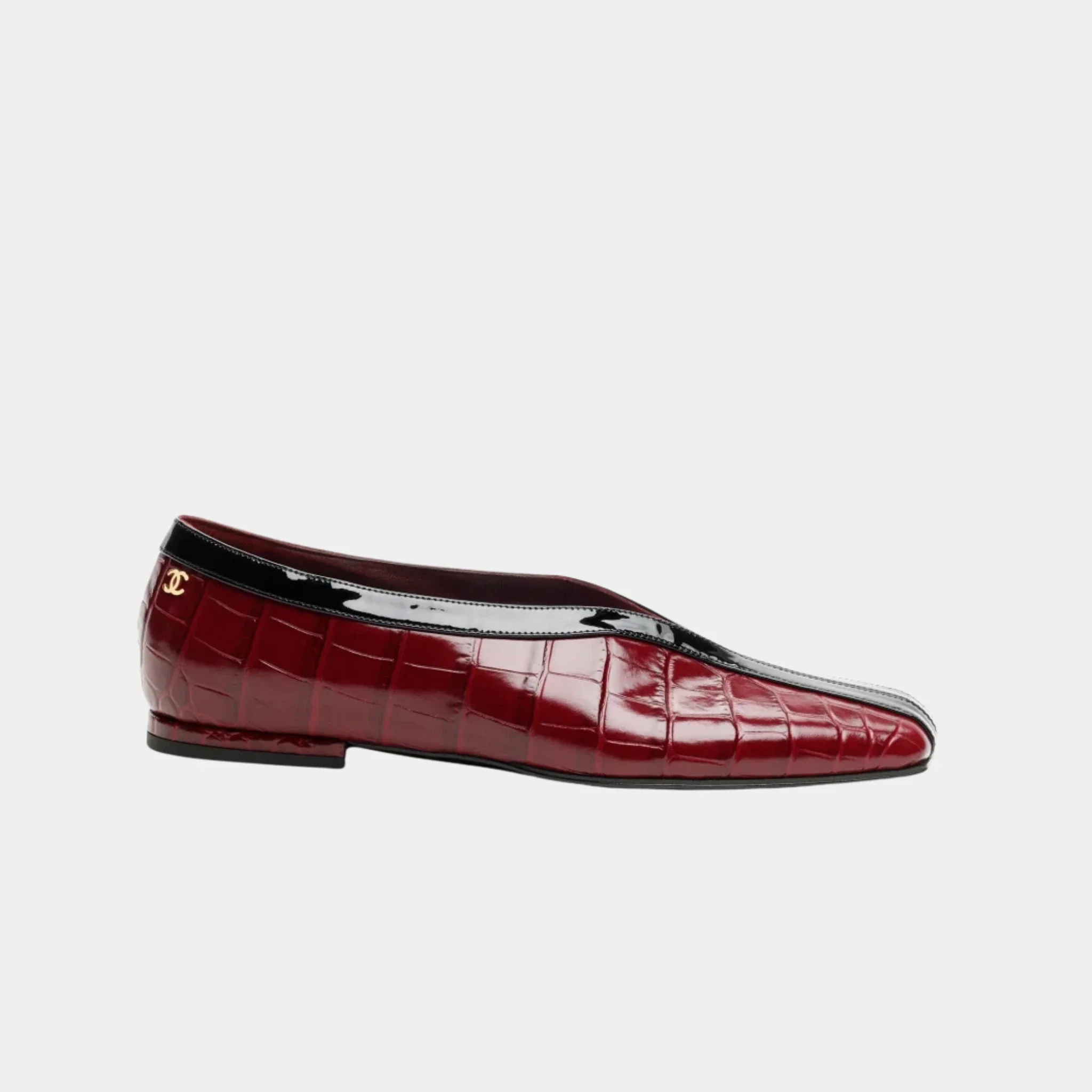 Ballet Flats in Crocodile Embossed Calfskin & Patent Calfskin - Image 4