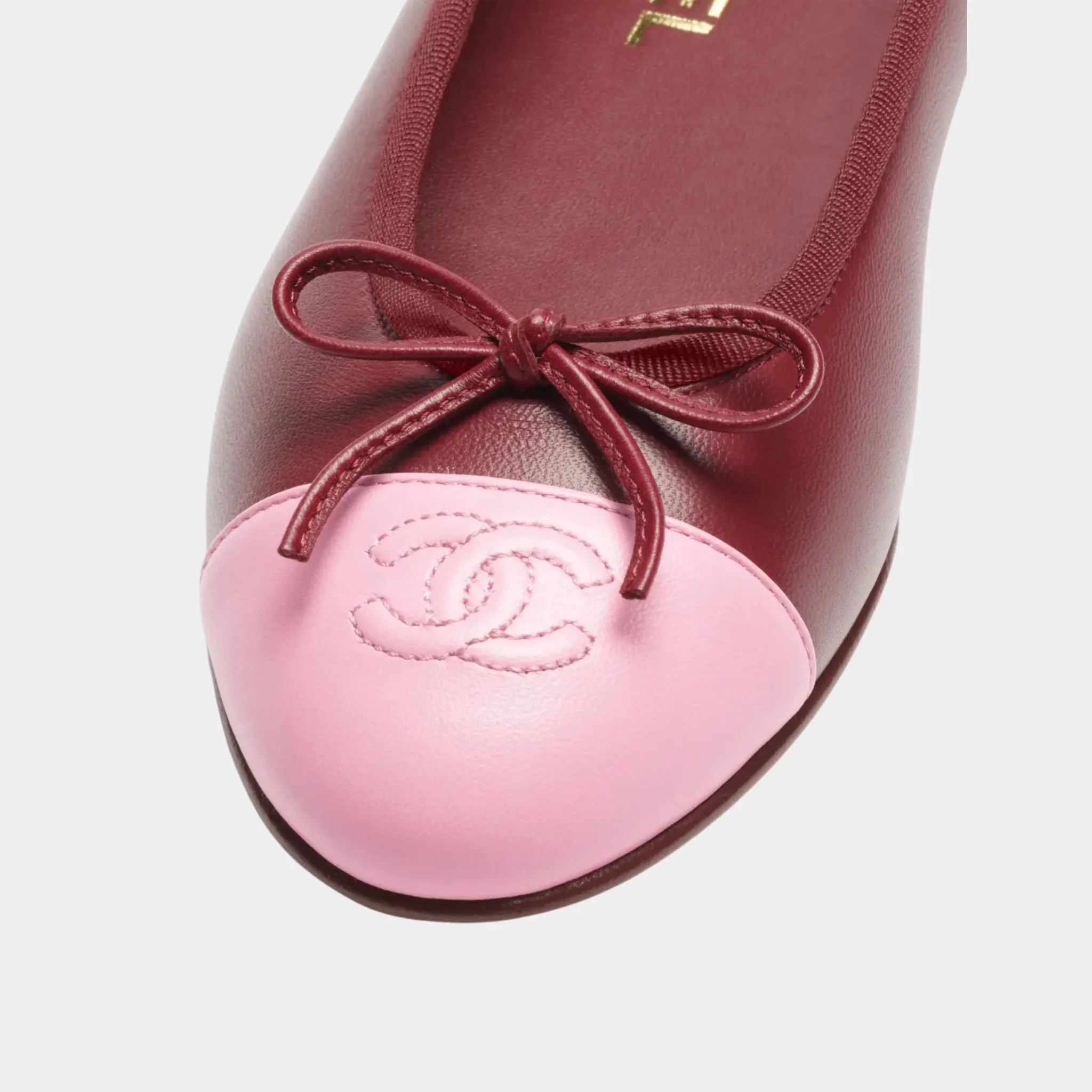 Ballet Flats in Lambskin Burgundy & Pink - Image 3